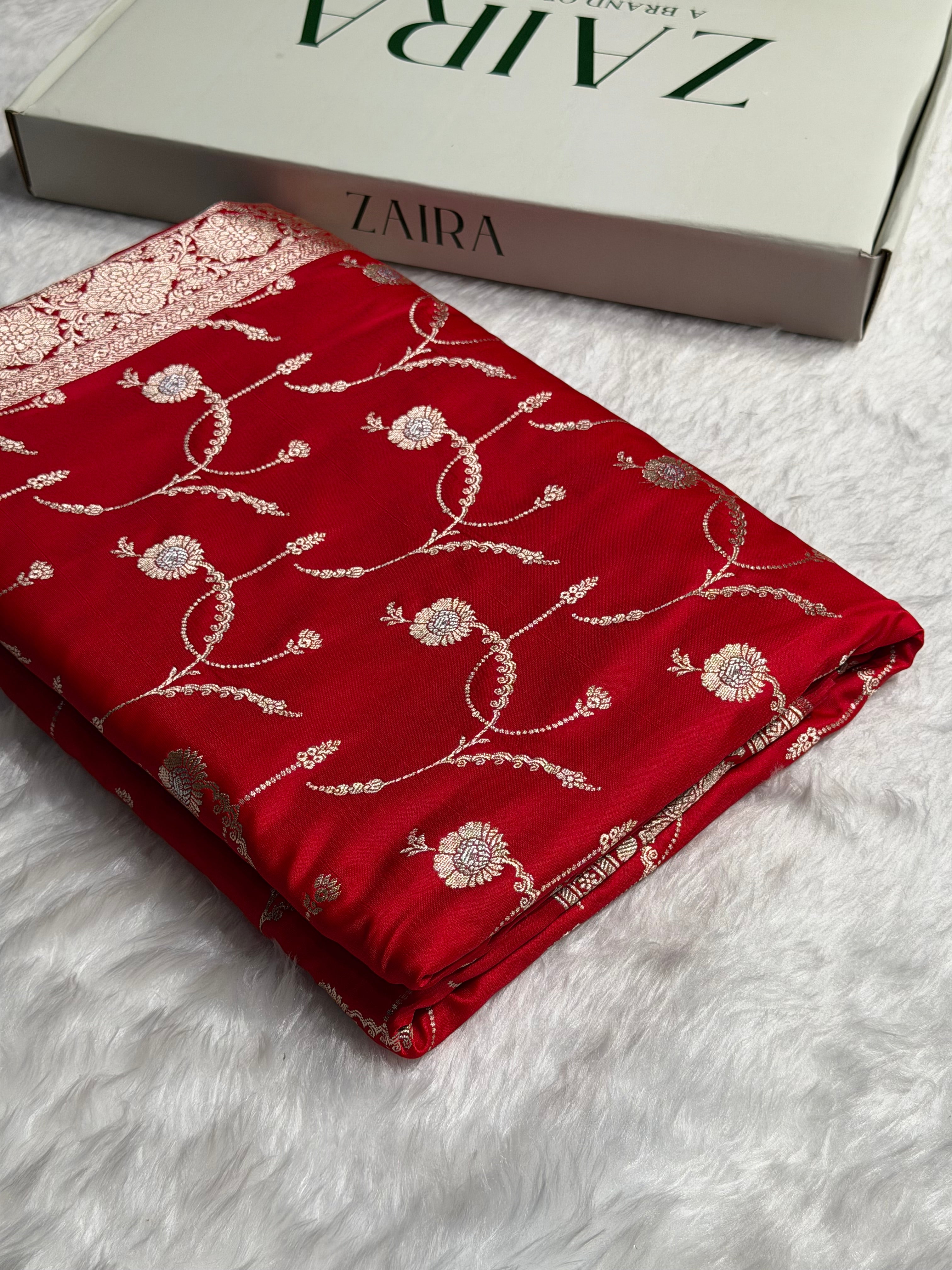 Red Shades Banarasi Jaal Pattern Floral Minakari Mashru Silk Saree MSM-103