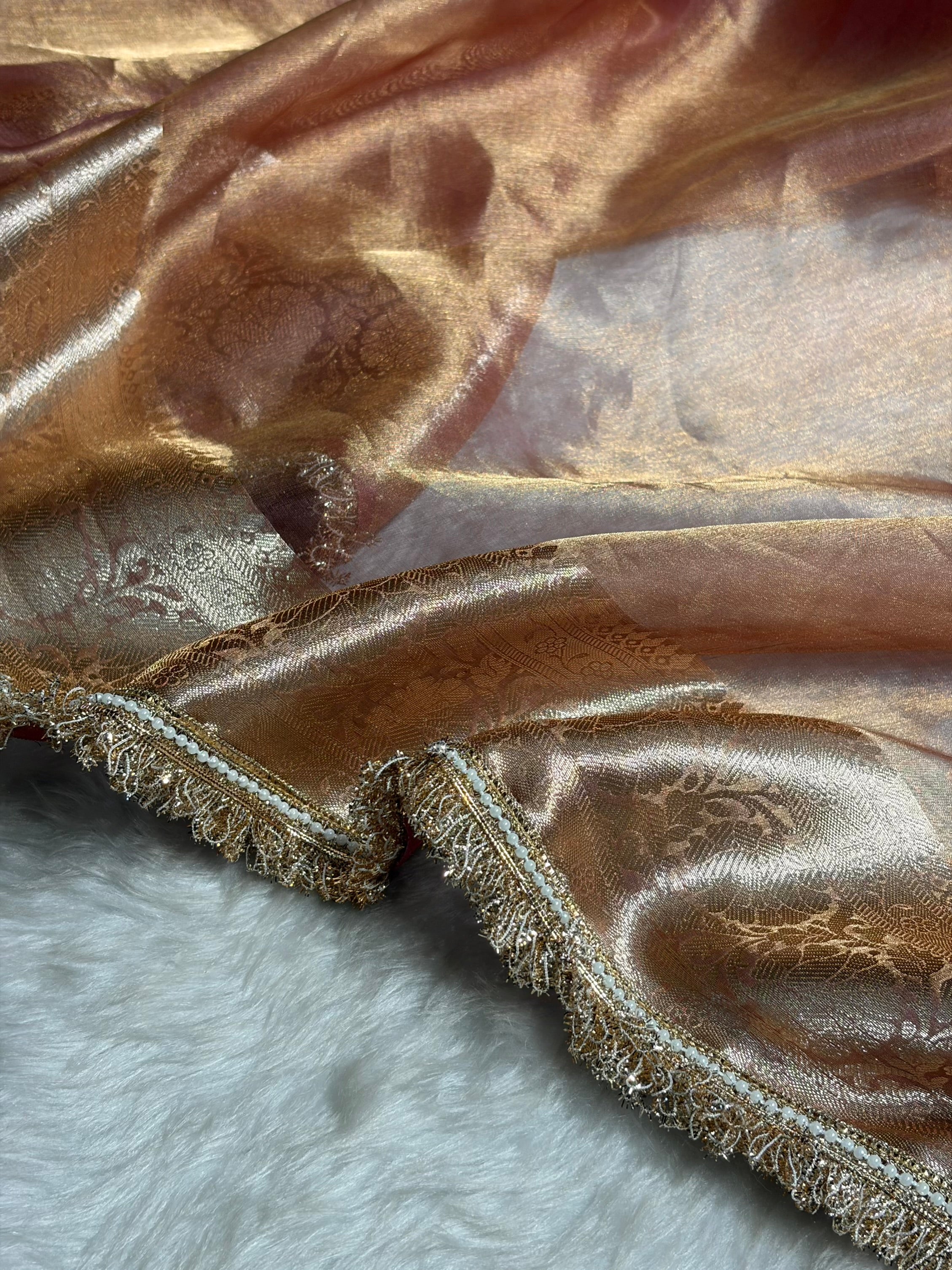 Rusty Pink Shade Pure Tissue Silk Saree with Gota Patti PTGP-17