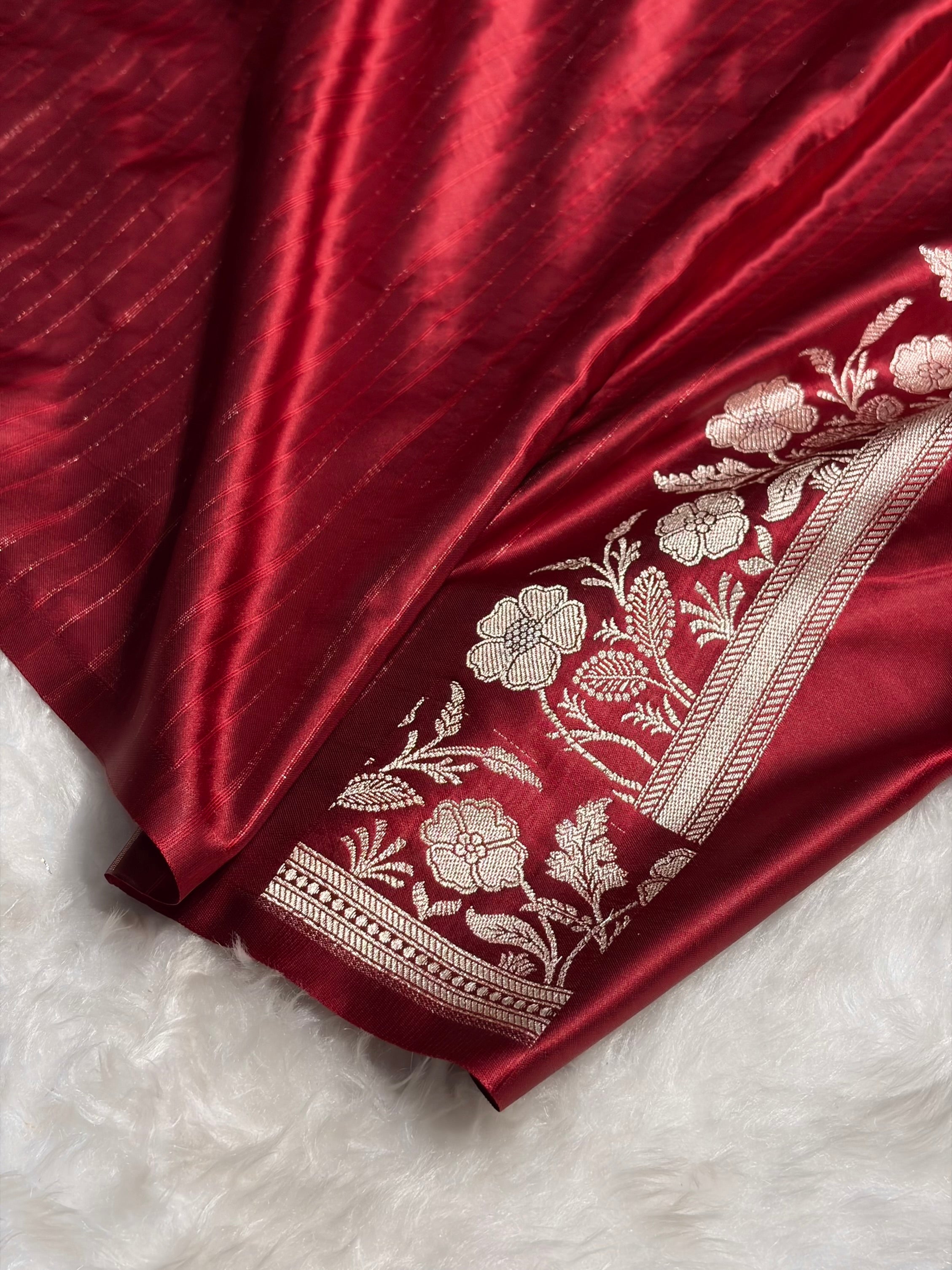 Maroon Boota With Floral Border Mashru Silk Saree MSM-85