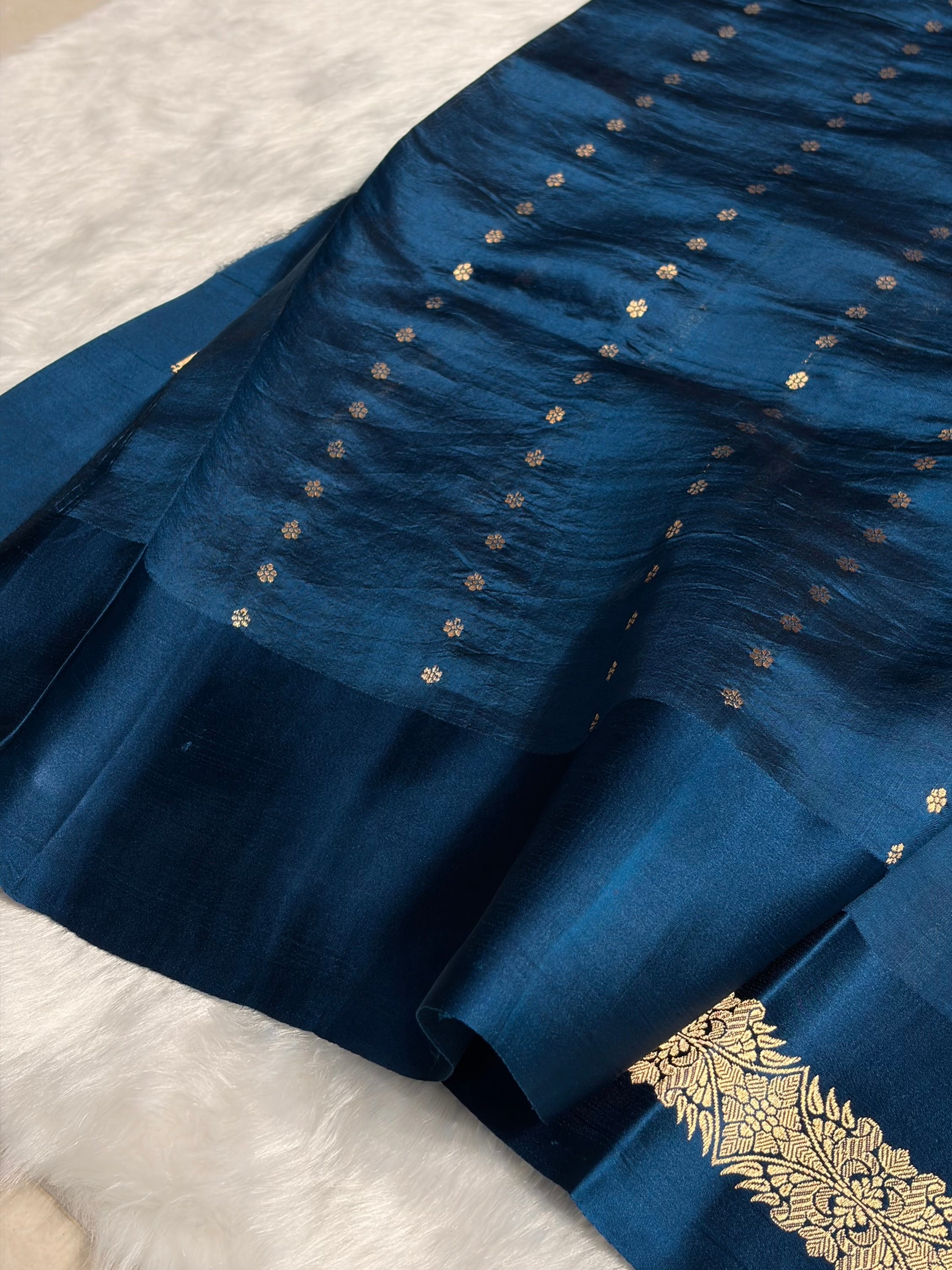 German Blue Shades Boota Handwoven Pure Katan Raw Mango Silk RM-37