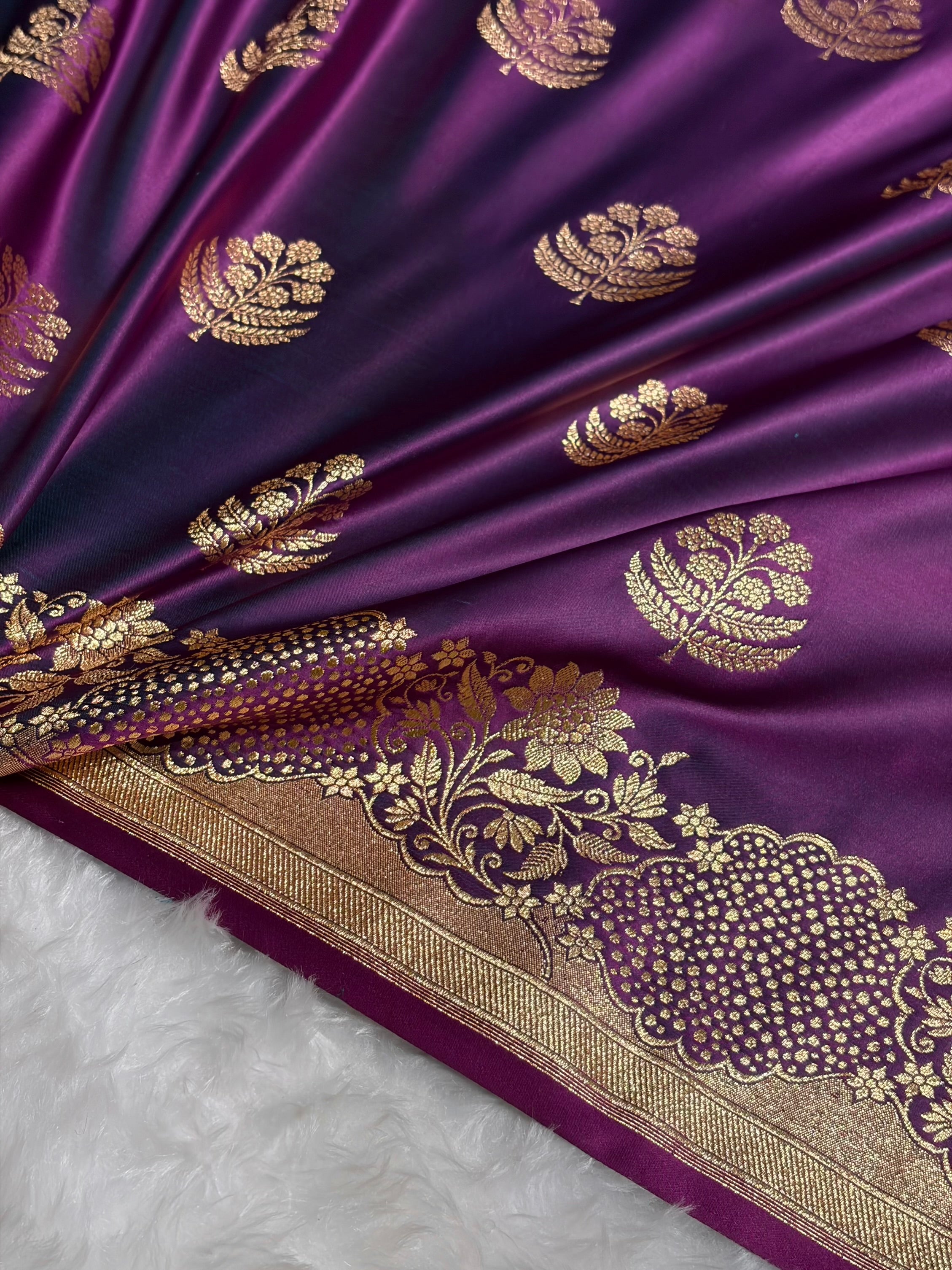 Wine Unique Boota Pattern Satin Katan Silk Saree SK70