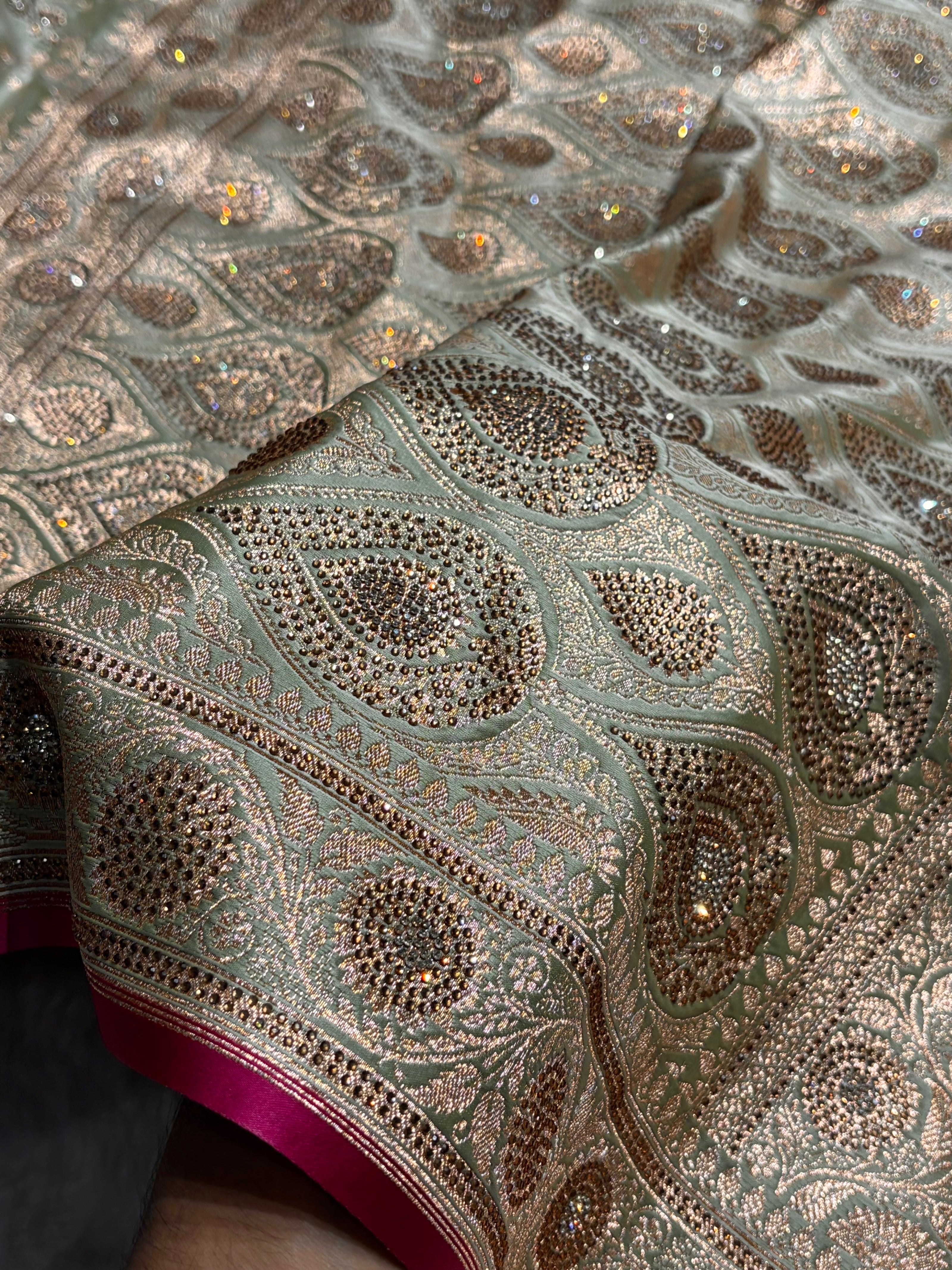 Pista Shades Cross With Swarovski Work Satin Katan Silk Saree BSK17