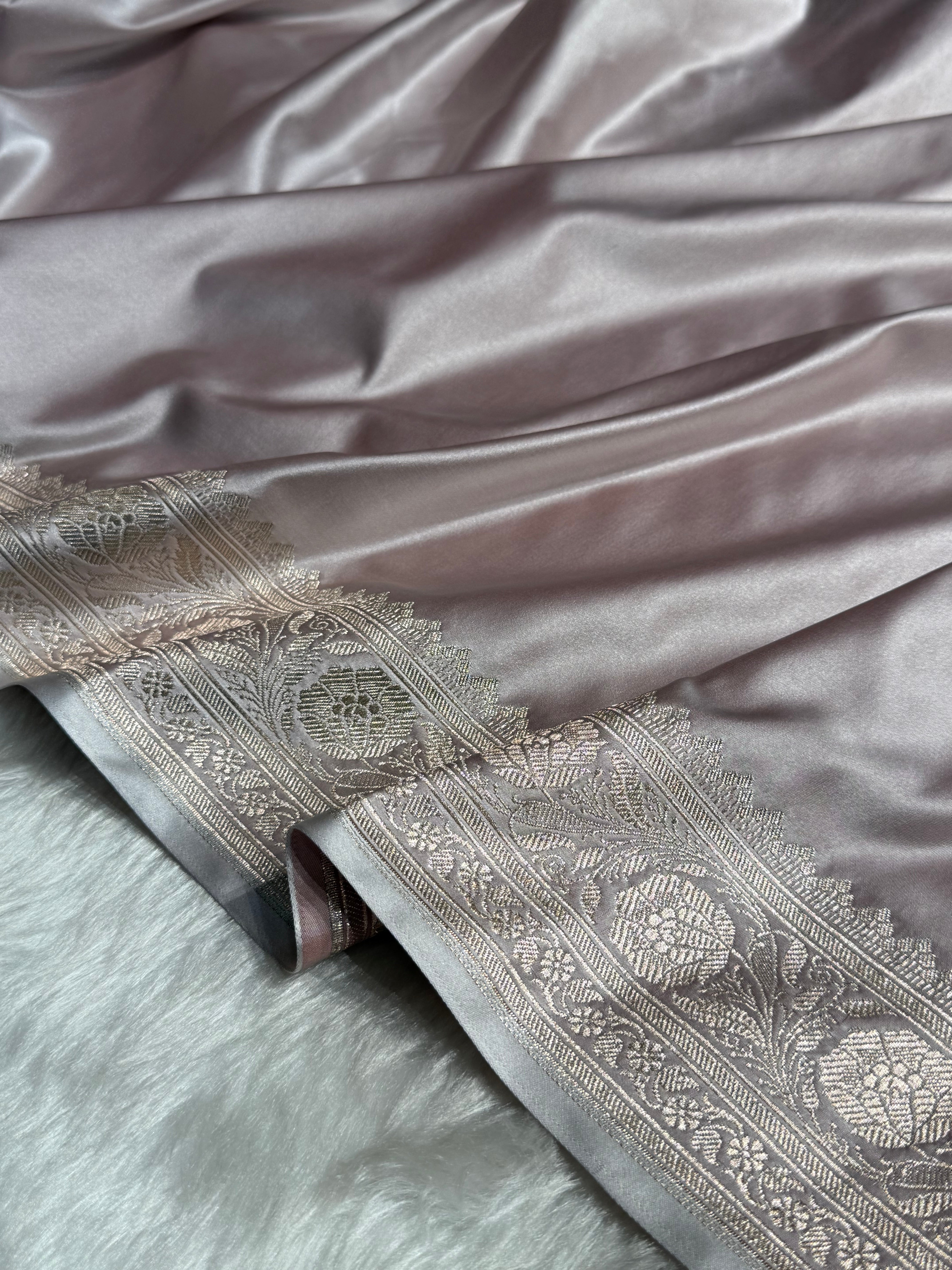 Rose Gold Pink Shades Plain Mashru Silk Saree