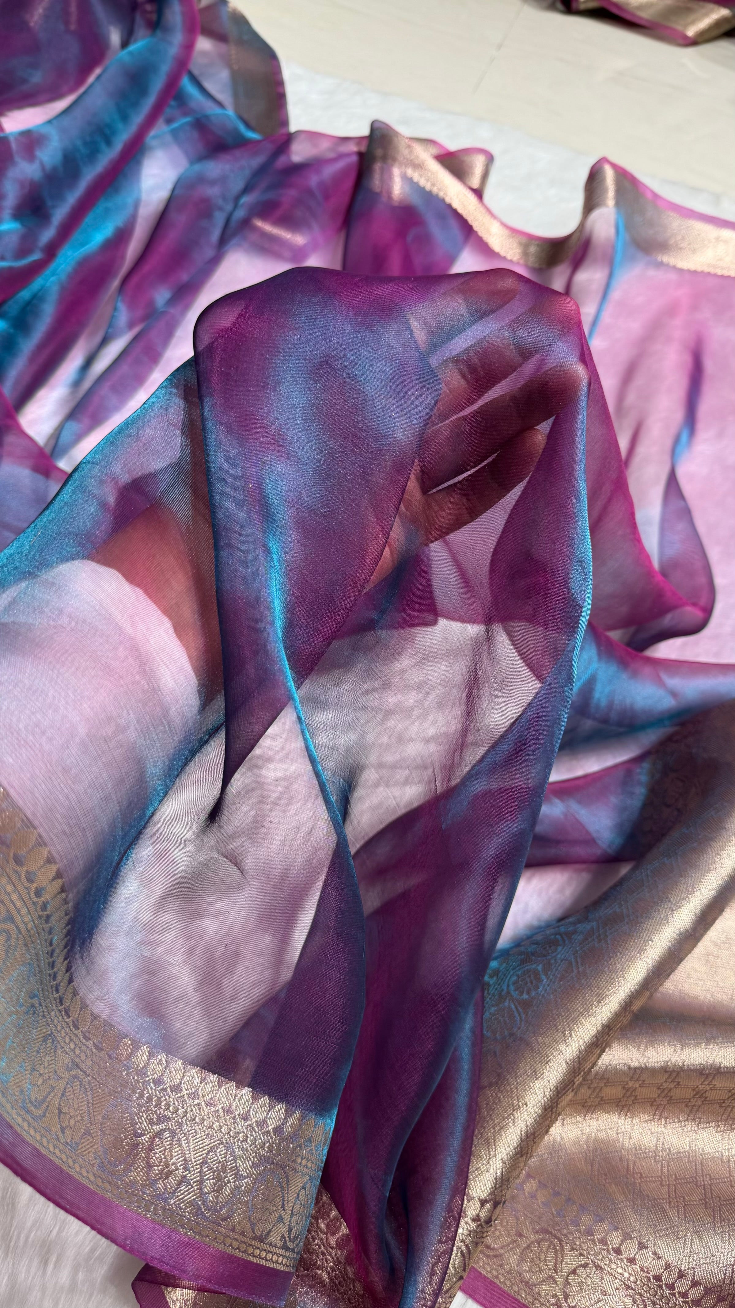 Purple Shades Pure Tissue Silk Saree with Brocade Blouse PT-09