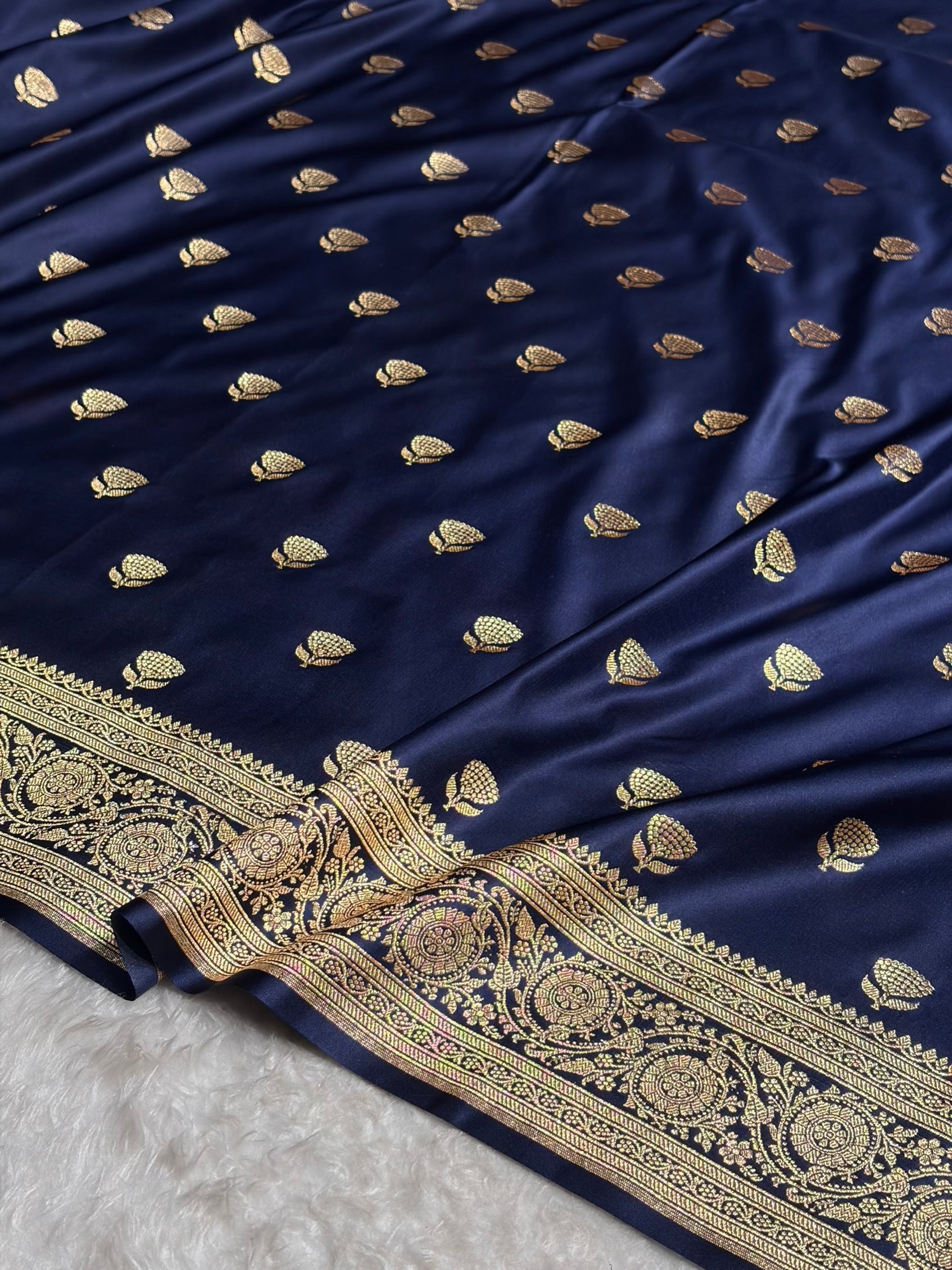 Banarasi Satin Katan Saree in Navy Blue Shades SK85