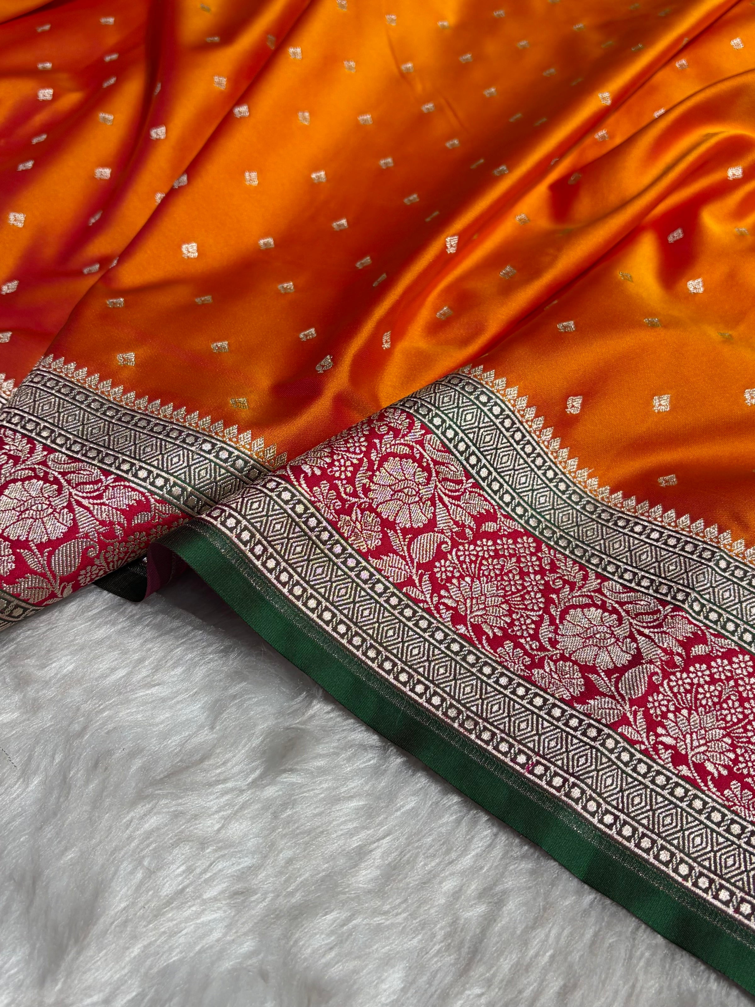 Contrast Cross Orange With Rani Floral Border Mashru Silk Saree MSM-99