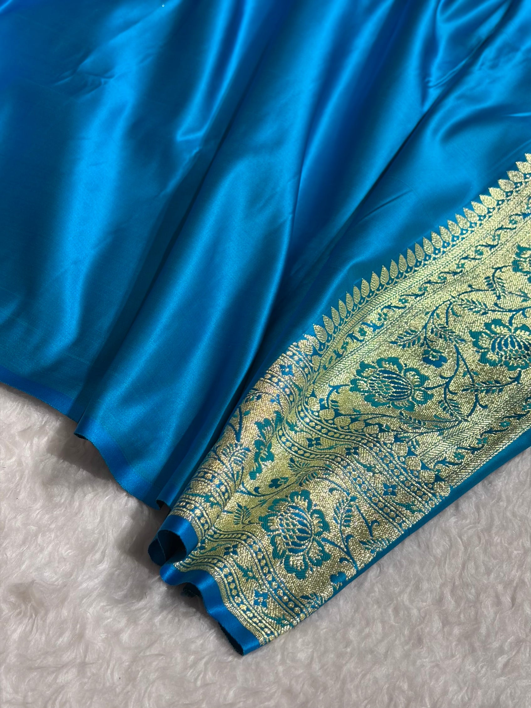 Banarasi Satin Katan Saree in Firozi Shades