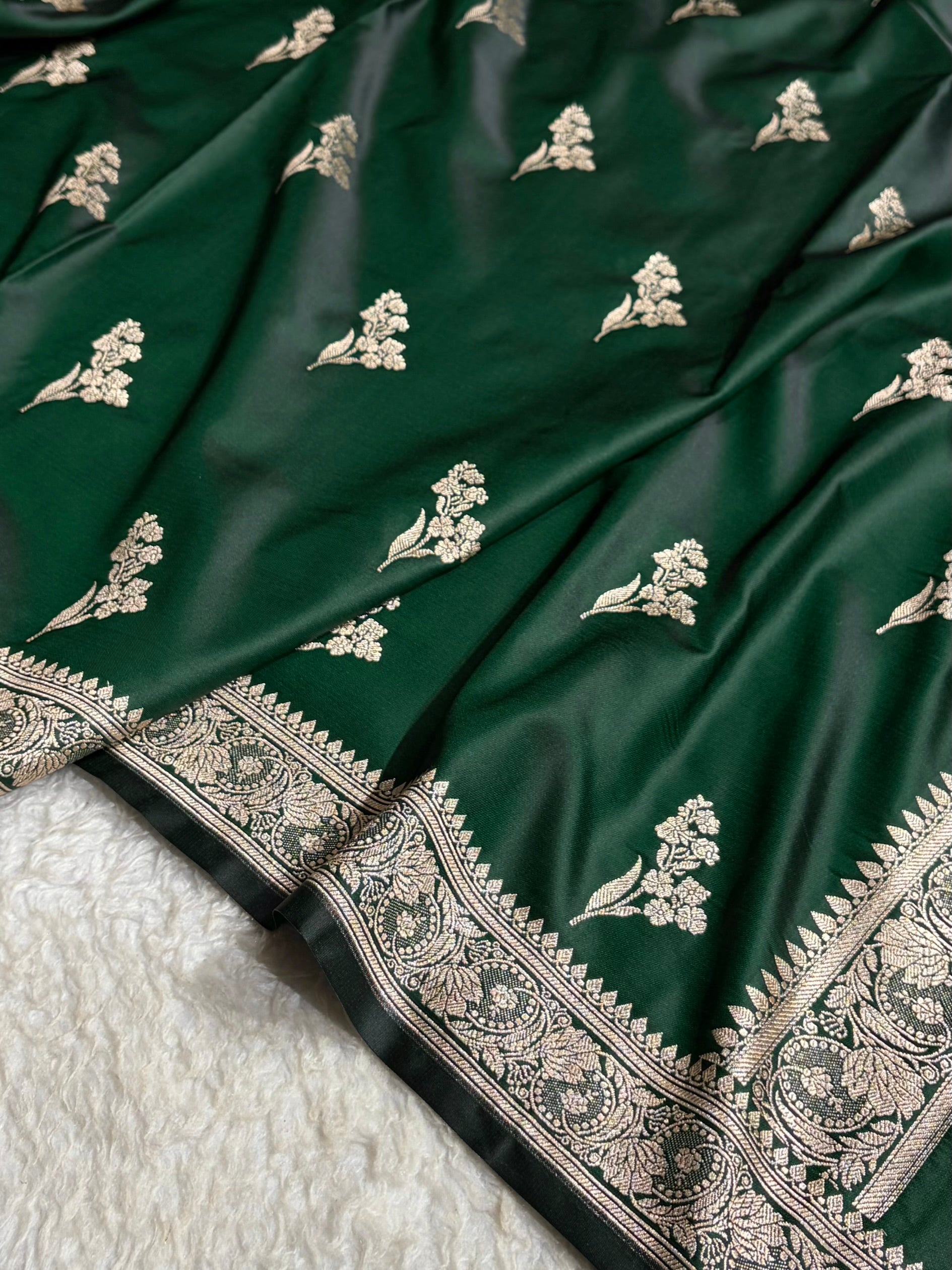 Bottle Green Boota With Floral Border Mashru Silk Saree MSM-97