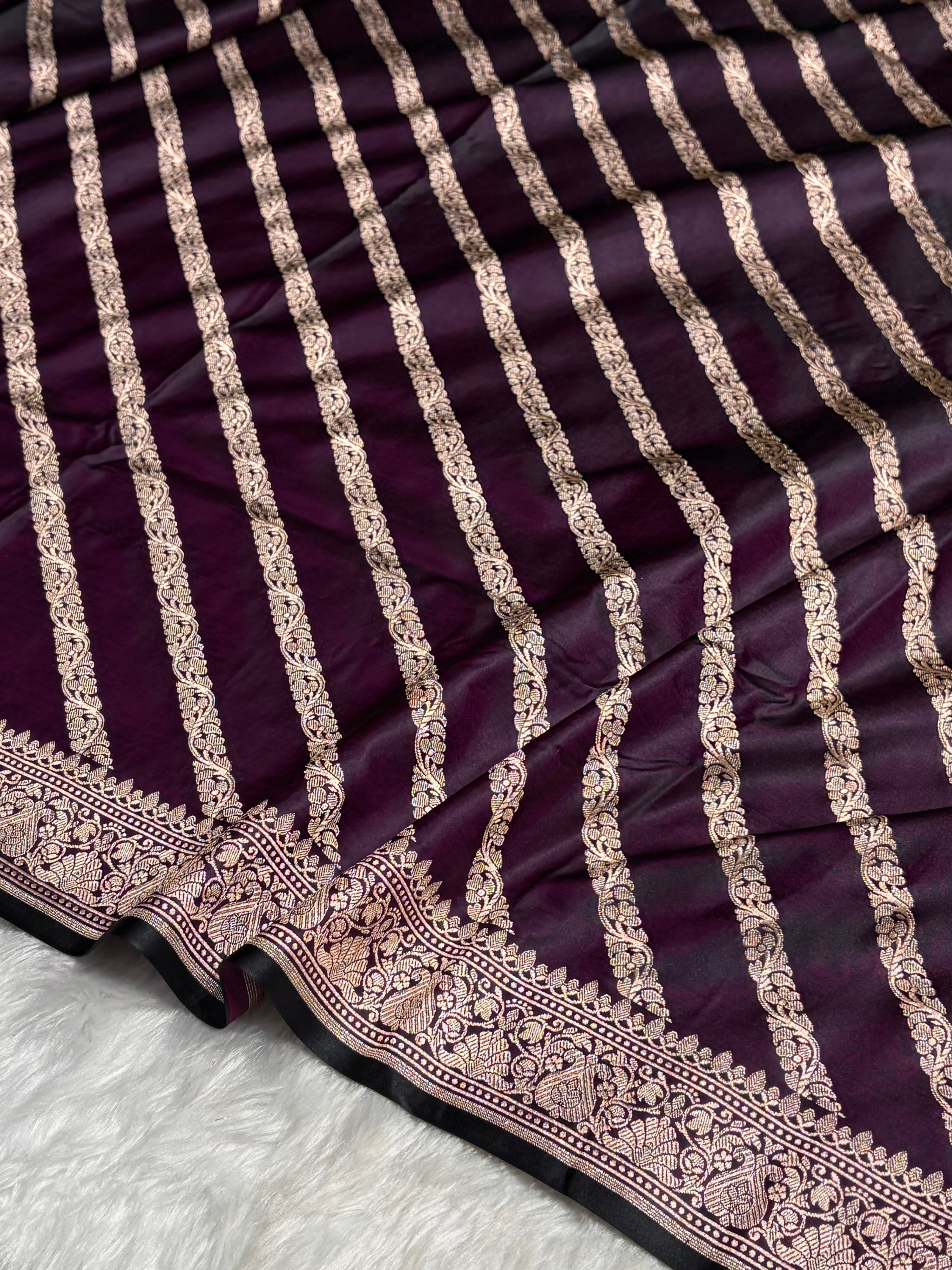 Cross Wine With Floral Border Mashru Silk Saree MSM-98