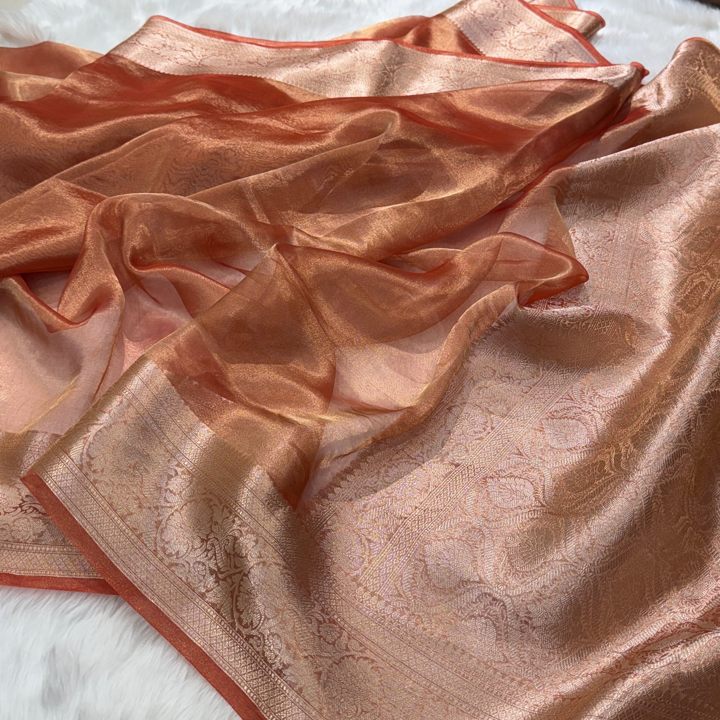 Orange Shade Pure Tissue Silk Saree with Brocade Blouse PT-18