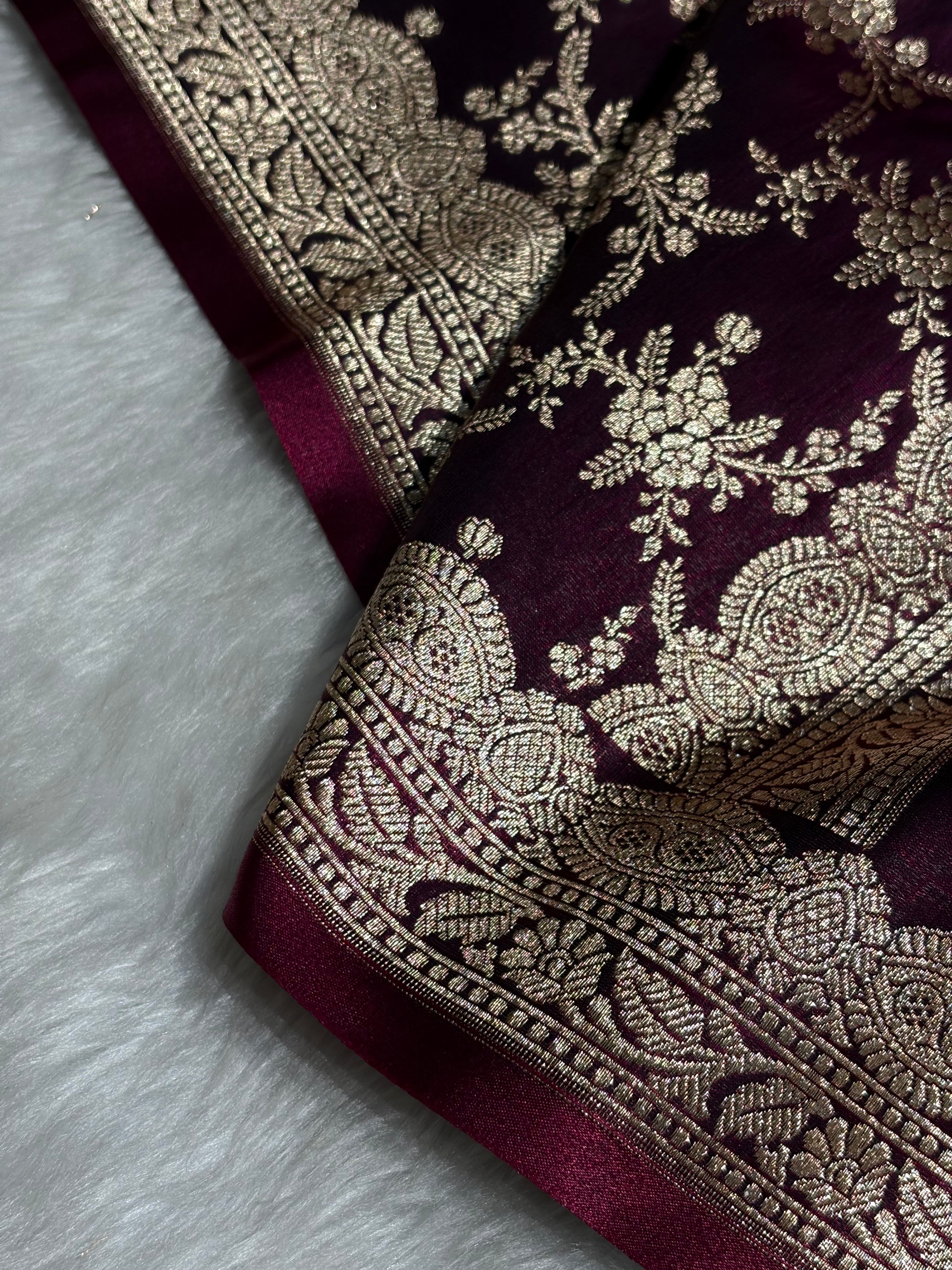 Light Wight Satin Silk Jaal in Wine Shades with brocade Blouse SS16