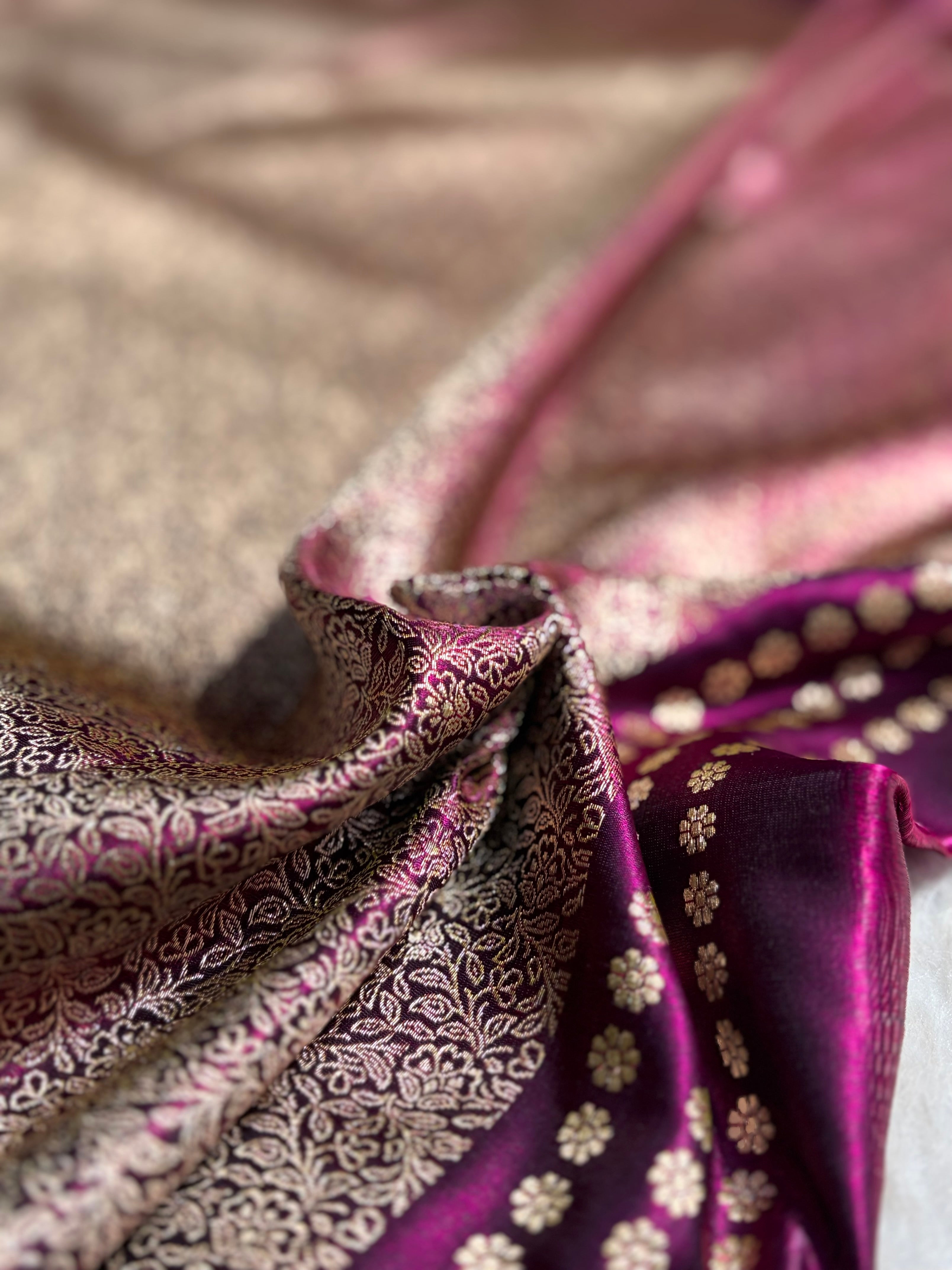 Light Wight Satin Silk Boota in Wine Shades with brocade Blouse SS07