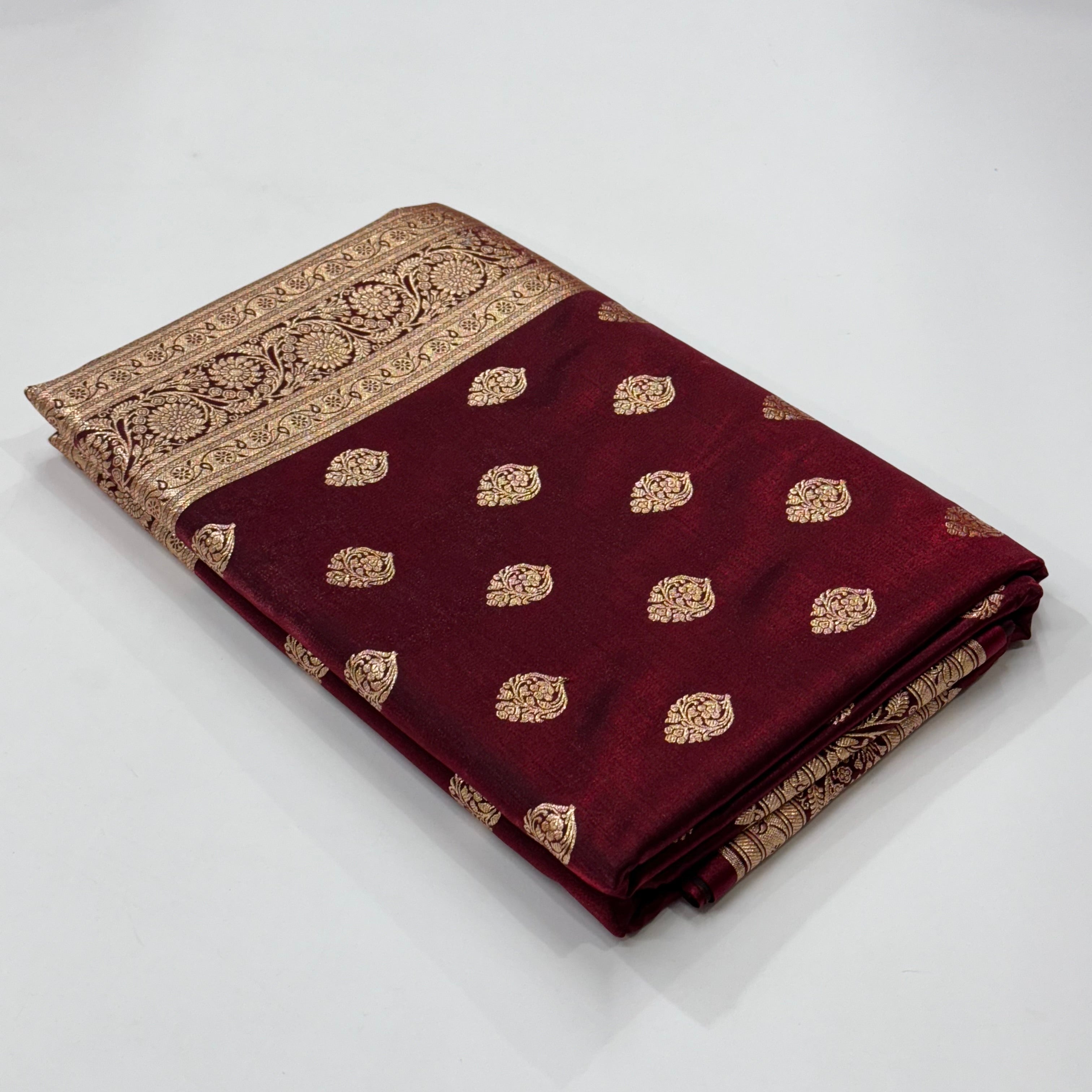 Ultra Light Weight Satin Silk Boota in Mahroon Shades SS03