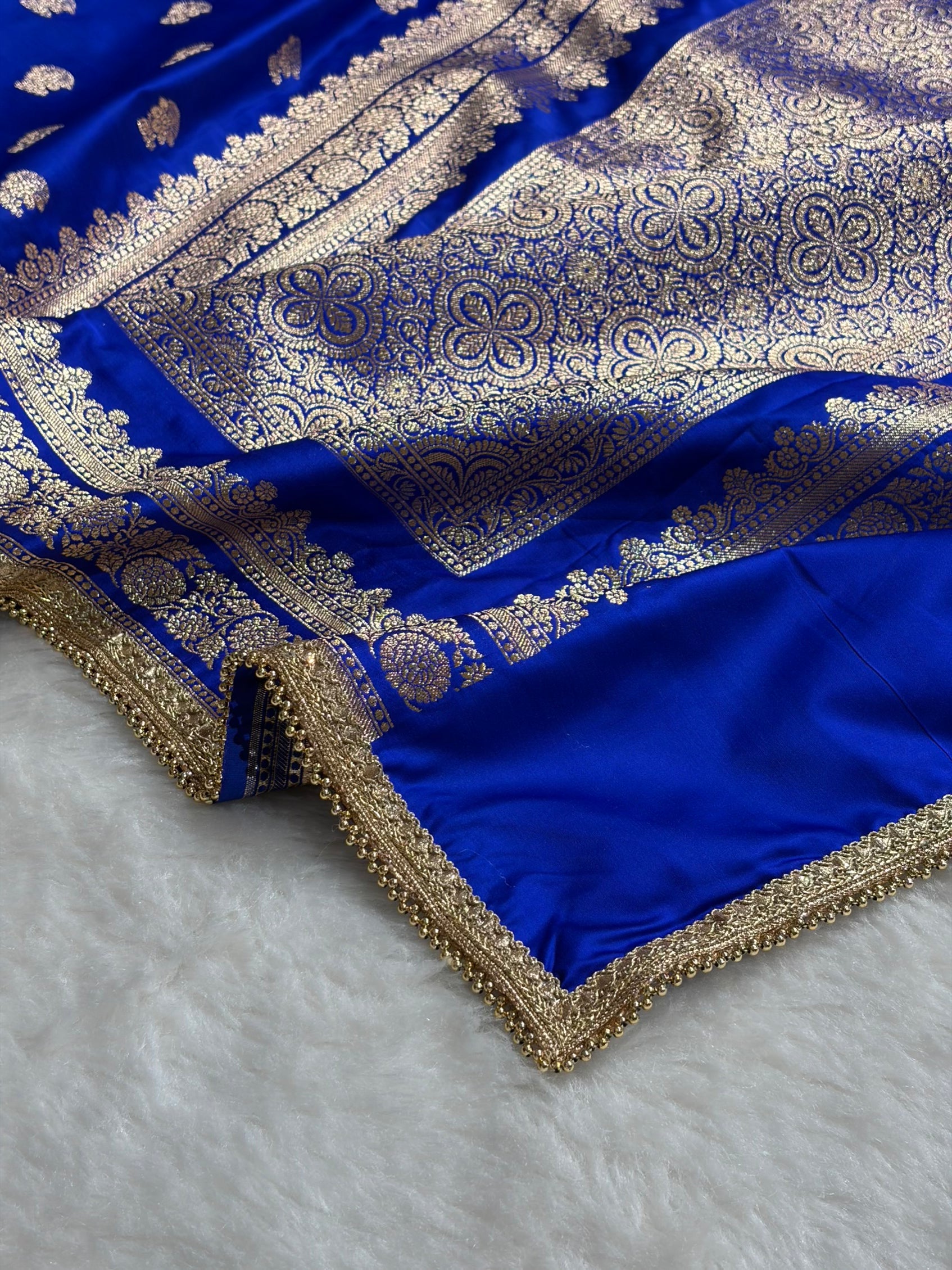 Royal Blue Booti Pattern With Gotta Patti Work Satin Katan Silk Saree SKGP49