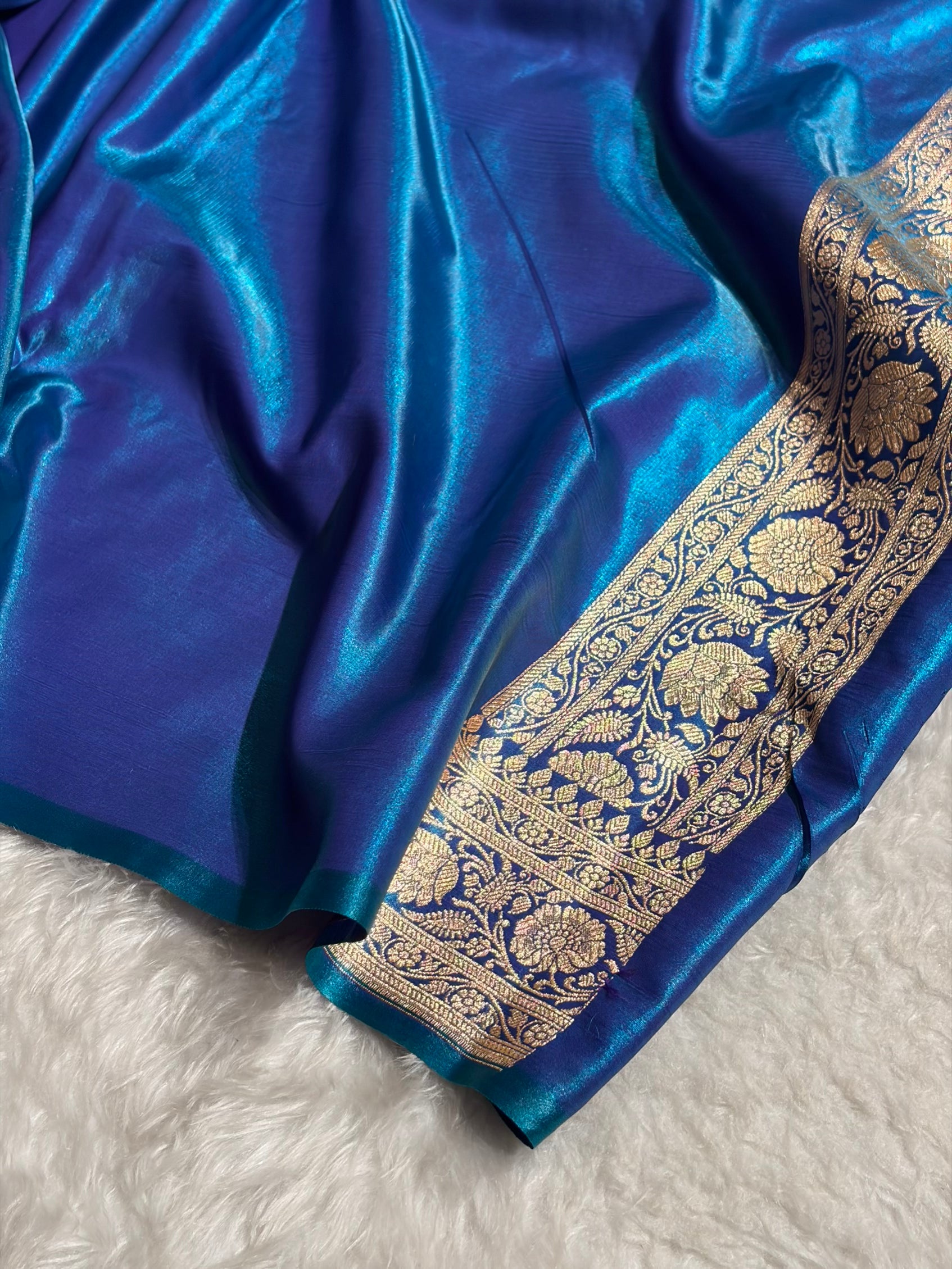 Banarasi Satin Silk Banarasi Jaal In Cross Firozi Shades SS18
