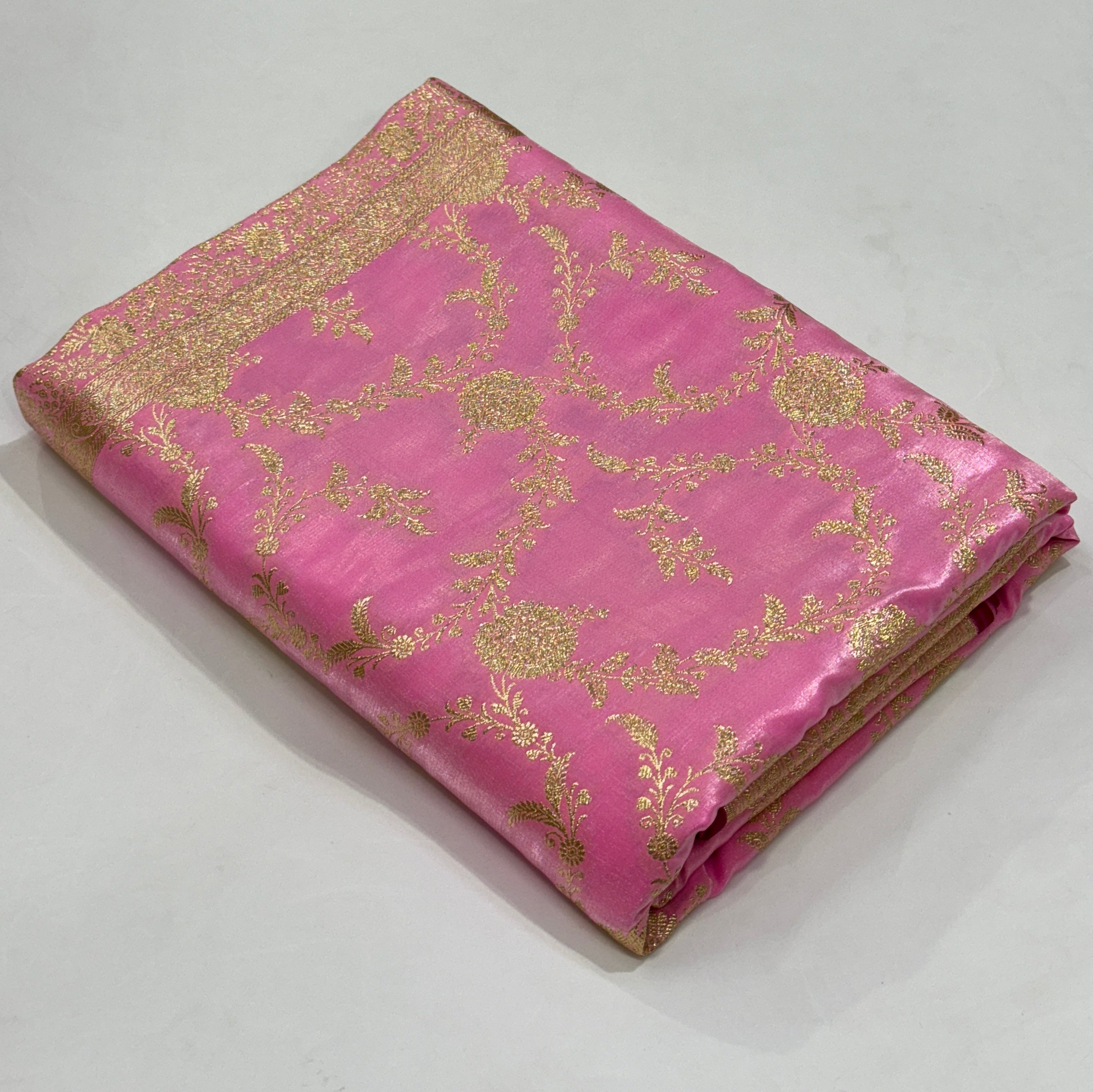 Ultra Light Weight Satin Silk Jaal in Baby Pink Shades