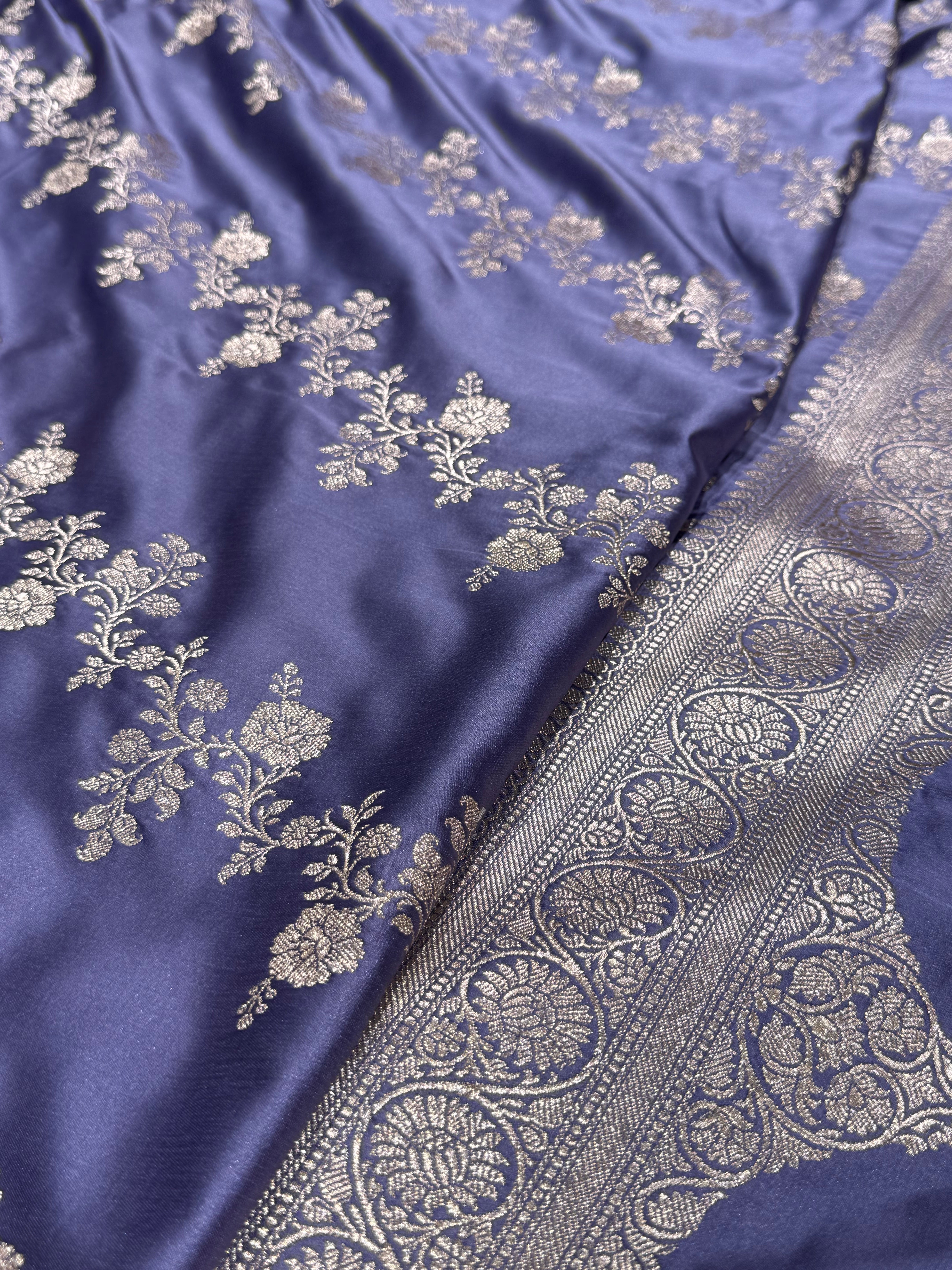 English Lavender Banarasi Cross Mashru Silk Saree