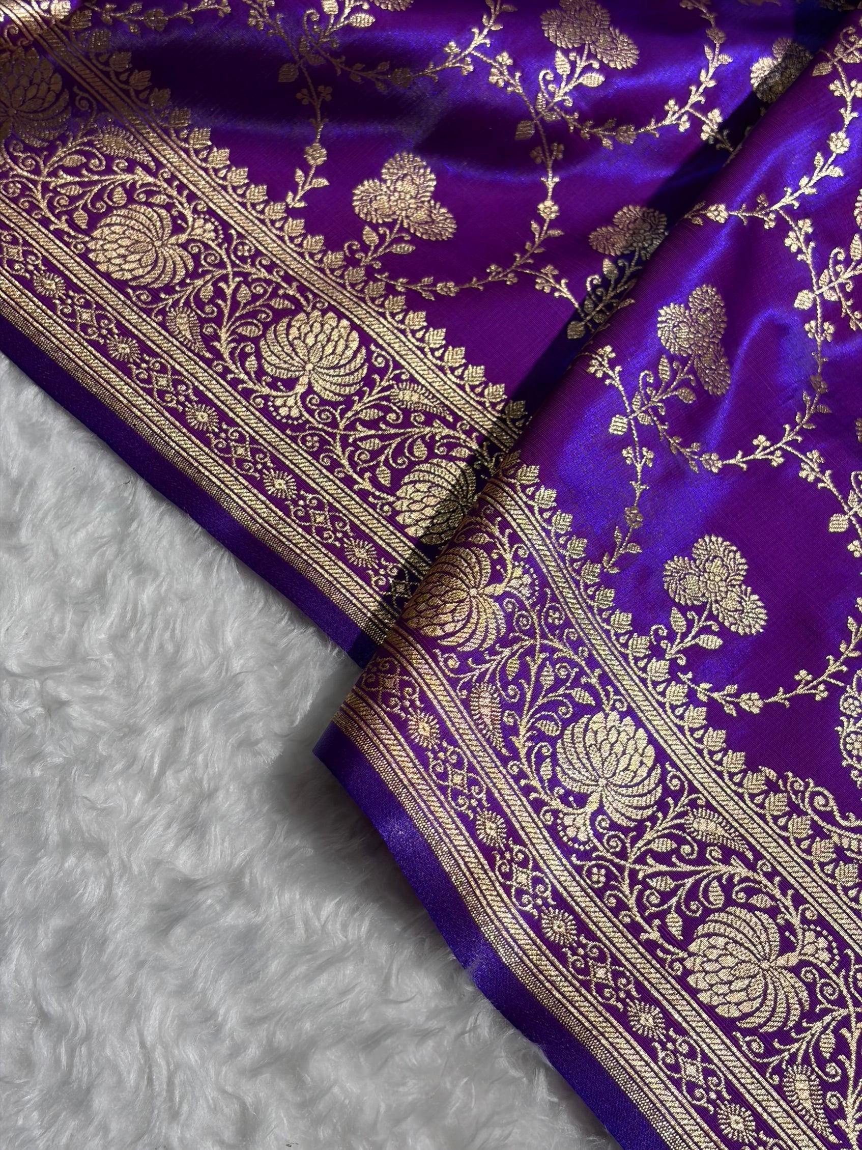 Banarasi Satin Silk Saree Jaal in Purple Shades SS23
