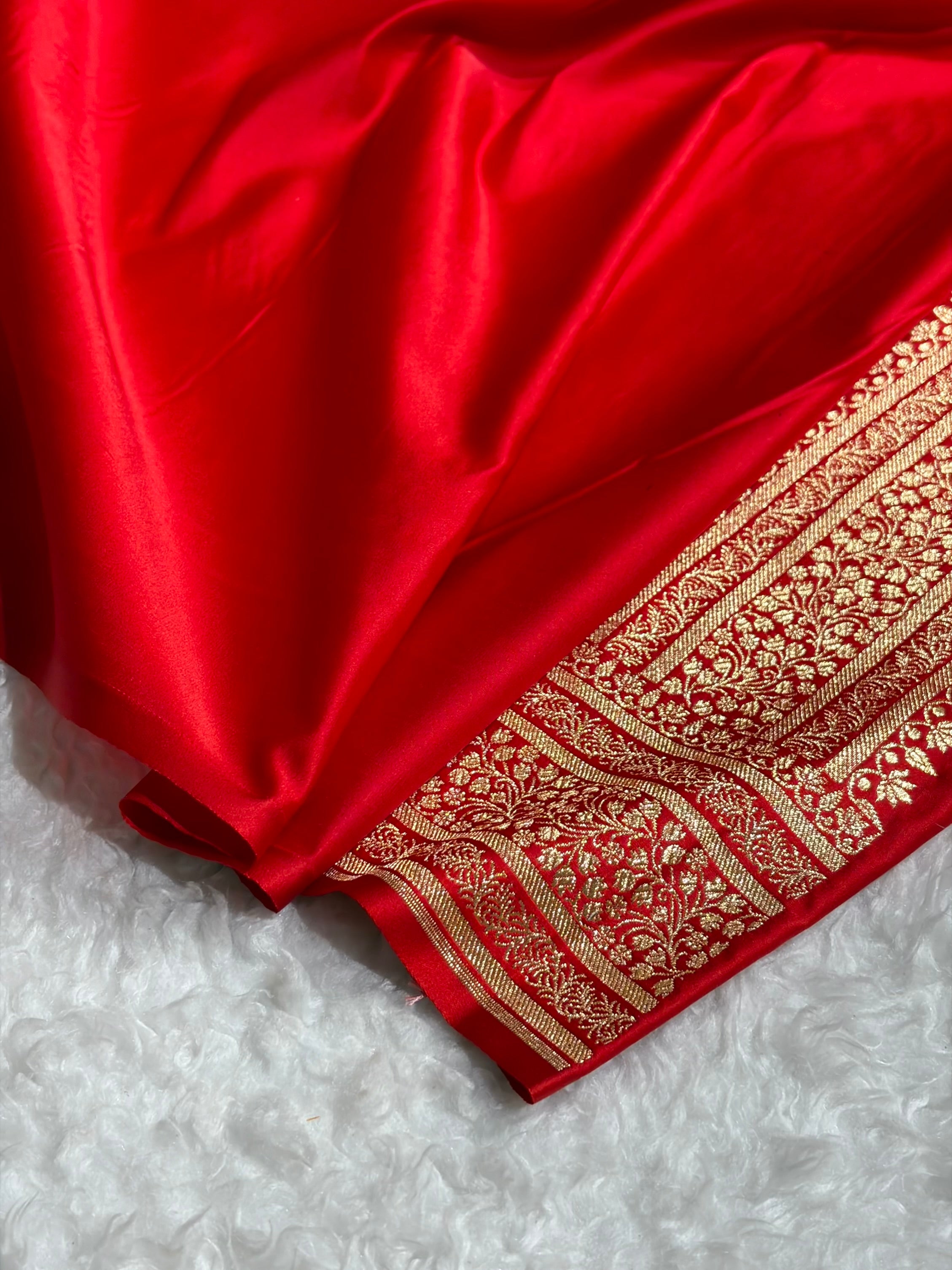 Banarasi Satin Katan Saree in Red Shades SK88