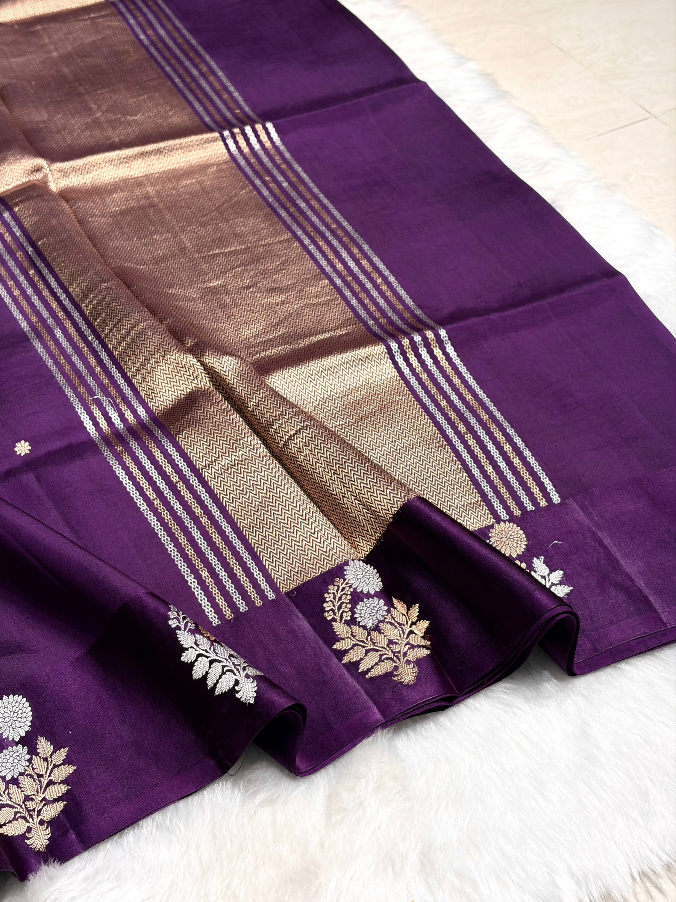 Purple Shade Handwoven Kaduwa Pure Katan Raw Mango Silk RM-05
