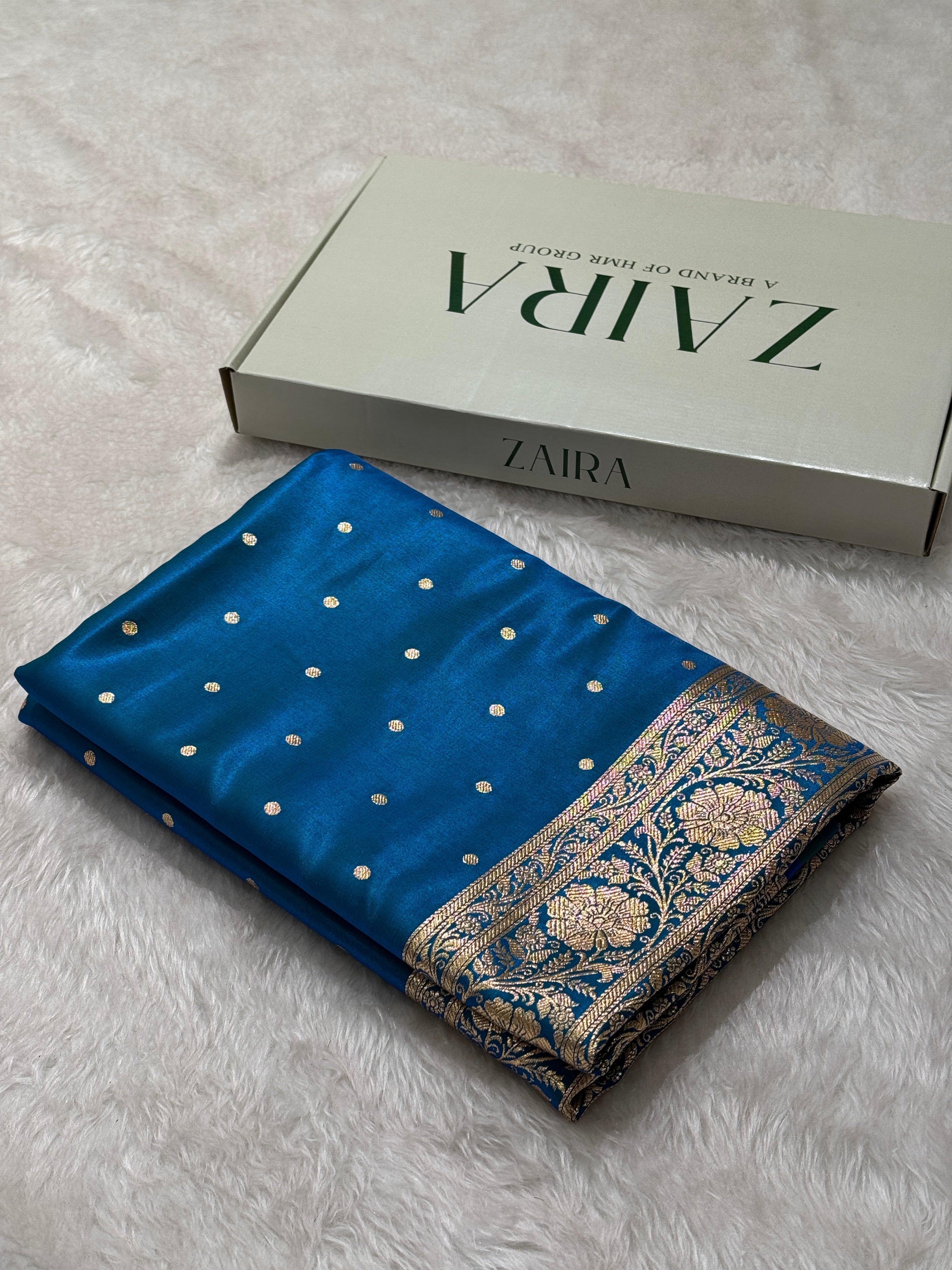 Satin Silk Dot Booti in Firozy Shades SS08