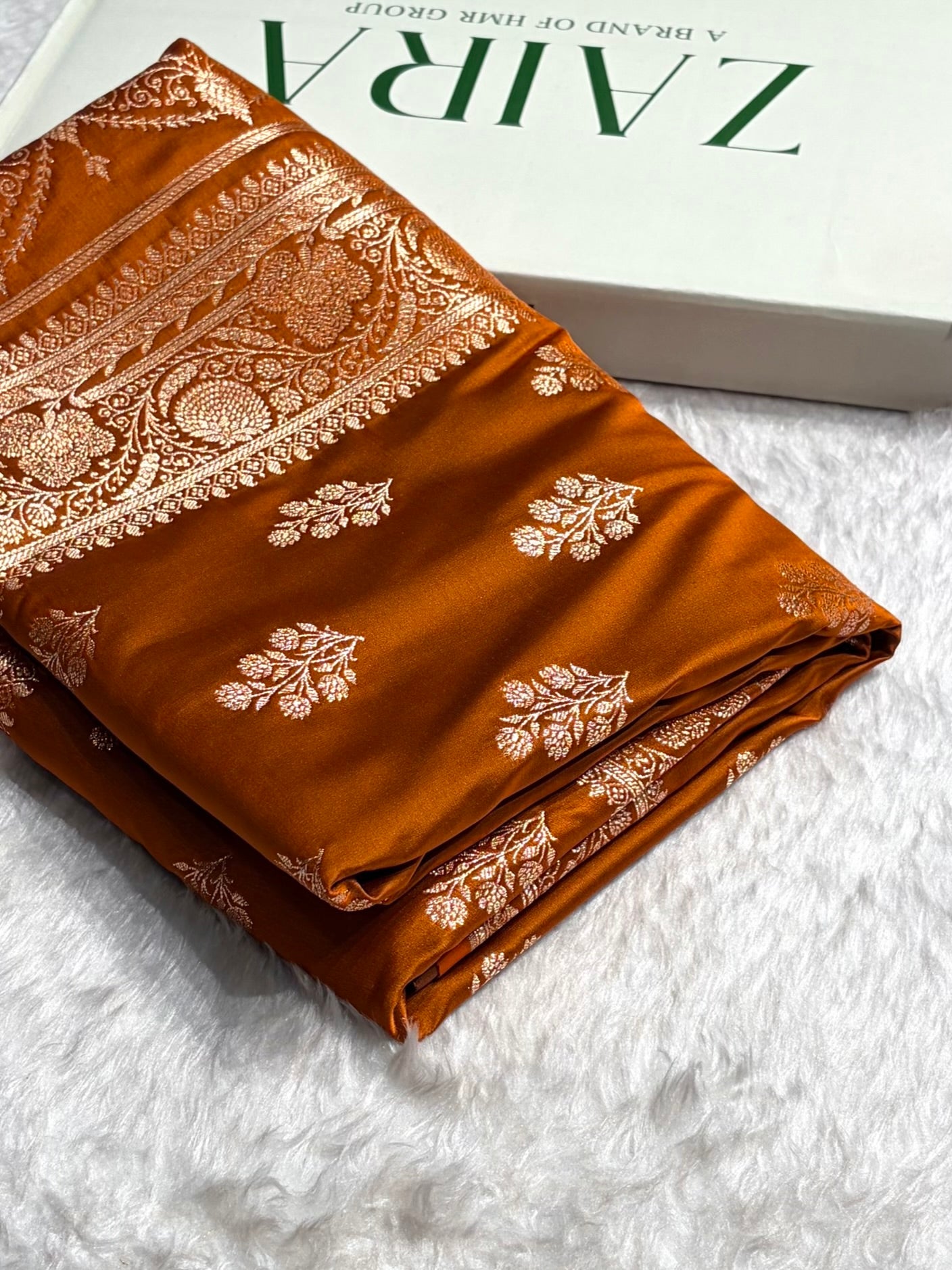 Banarasi Satin Katan Saree in Rust Orange Shades SK84