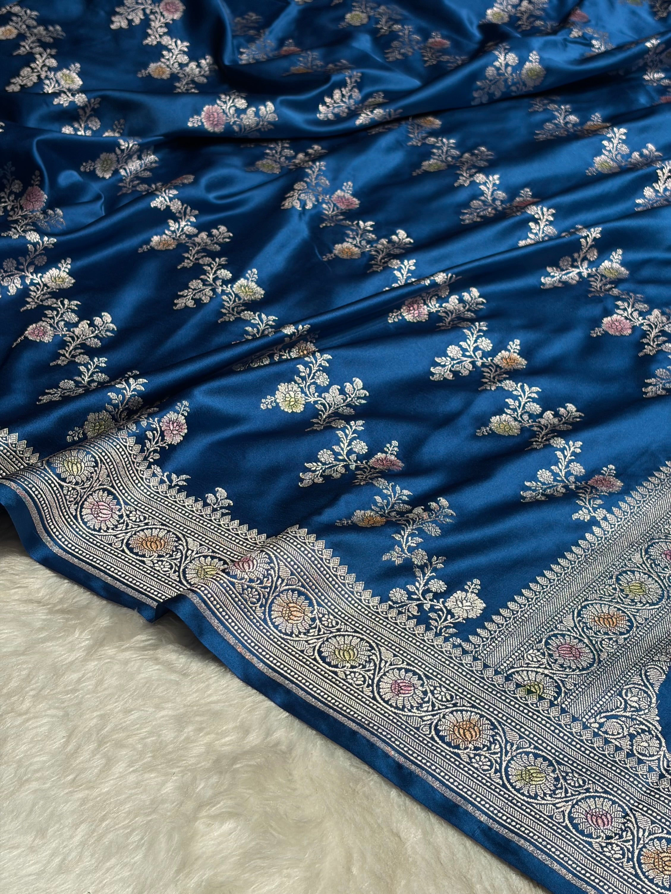 Light Royal Blue Minakari Banarasi Cross Mashru Silk Saree MS01