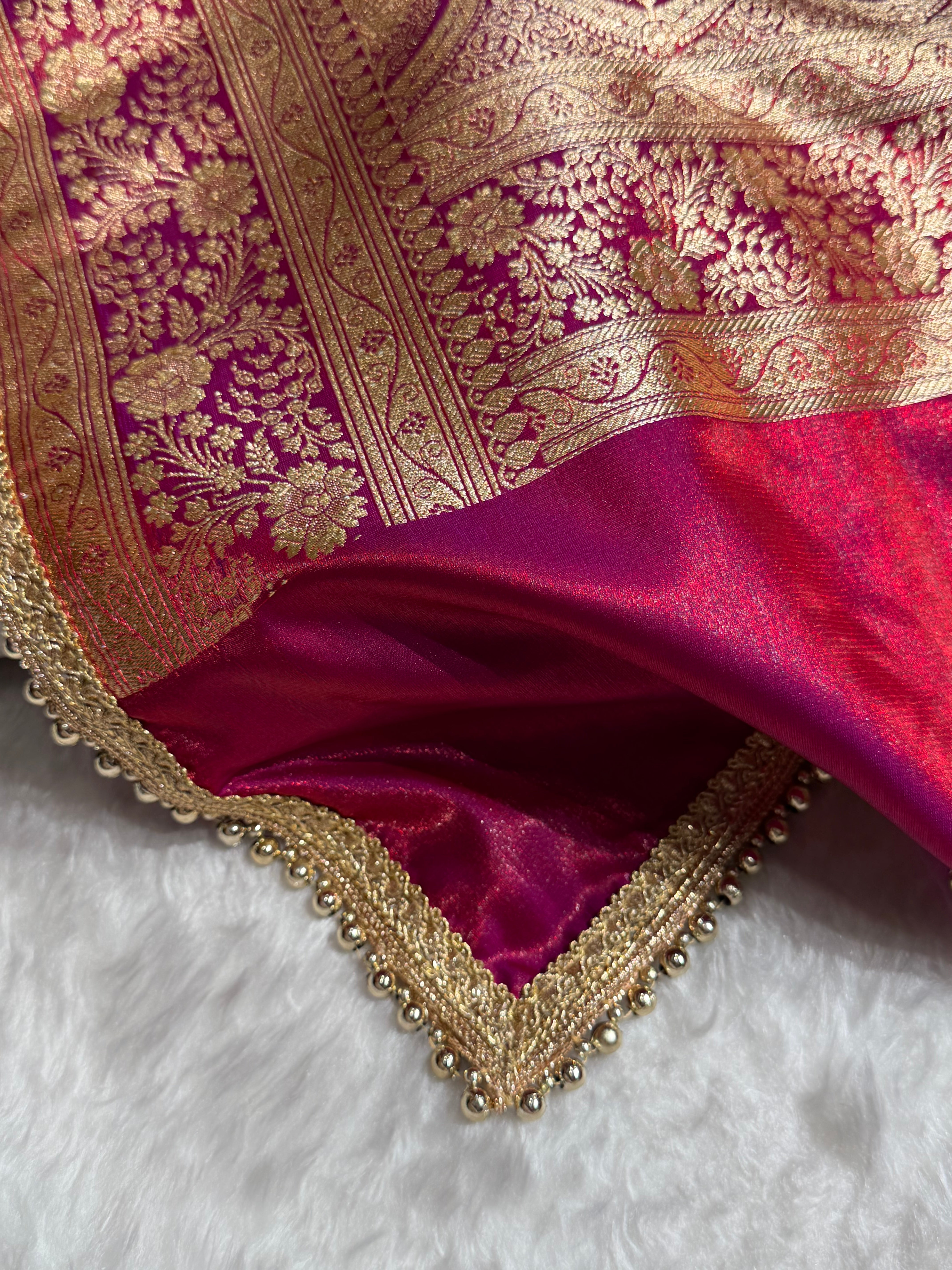 Satin Silk Banarasi Jaal In Reddish Magenta Shades With Gotta Patti SSGP14