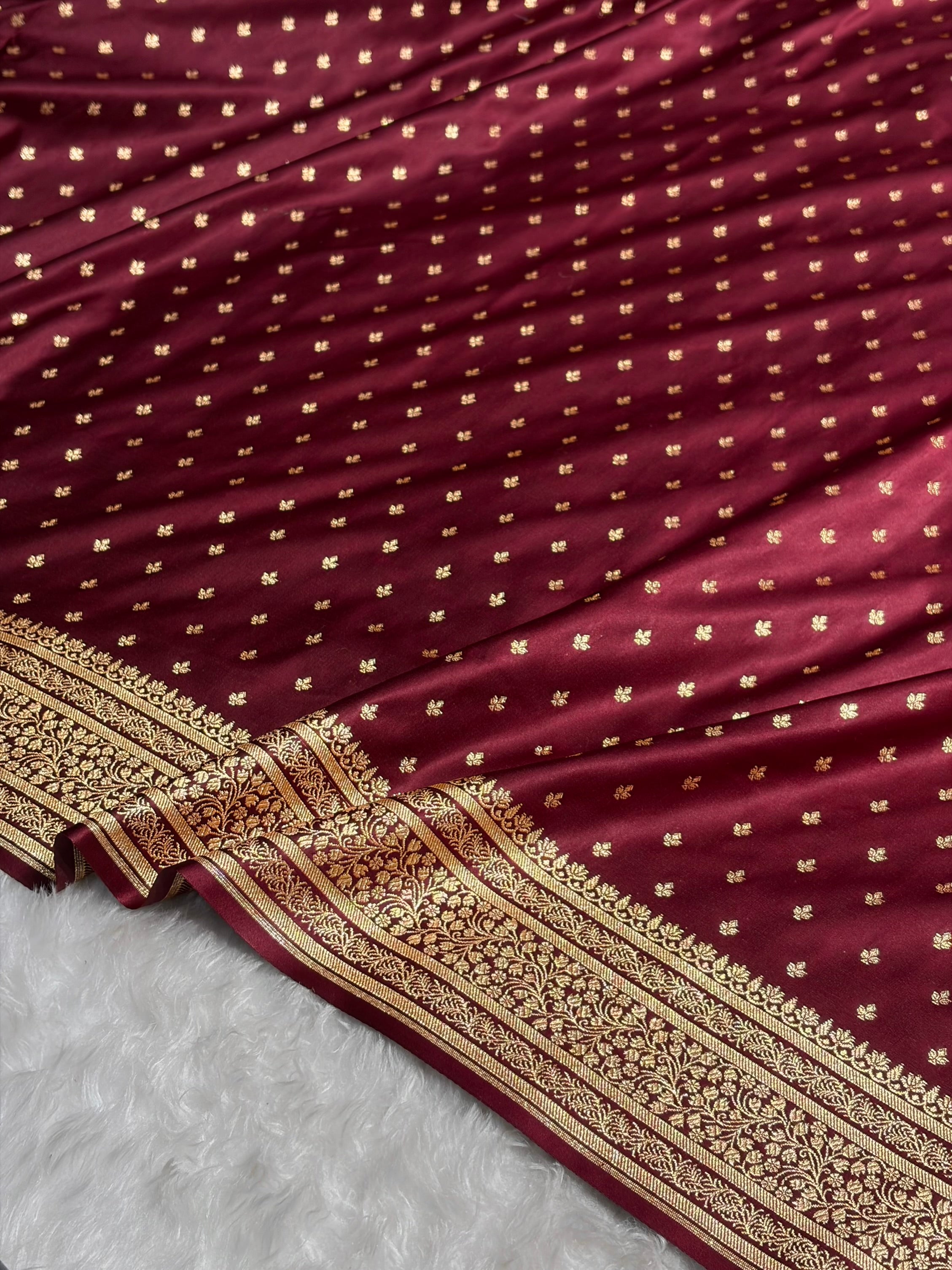 Banarasi Satin Katan Saree in Garnet Shades SK88