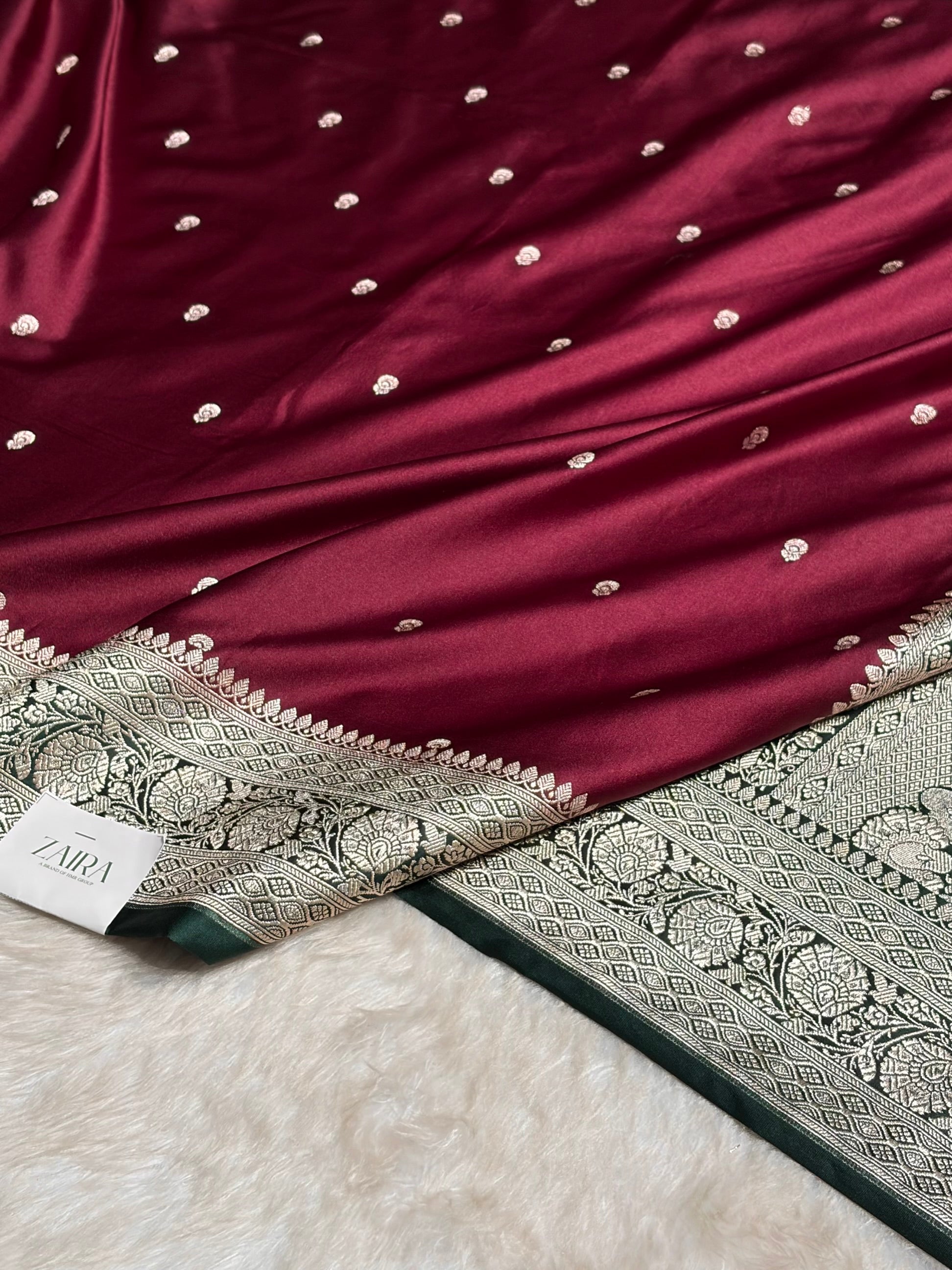 Contrast Garnet With Bottle Green Shades Booti Mashru Satin Booti  MS05