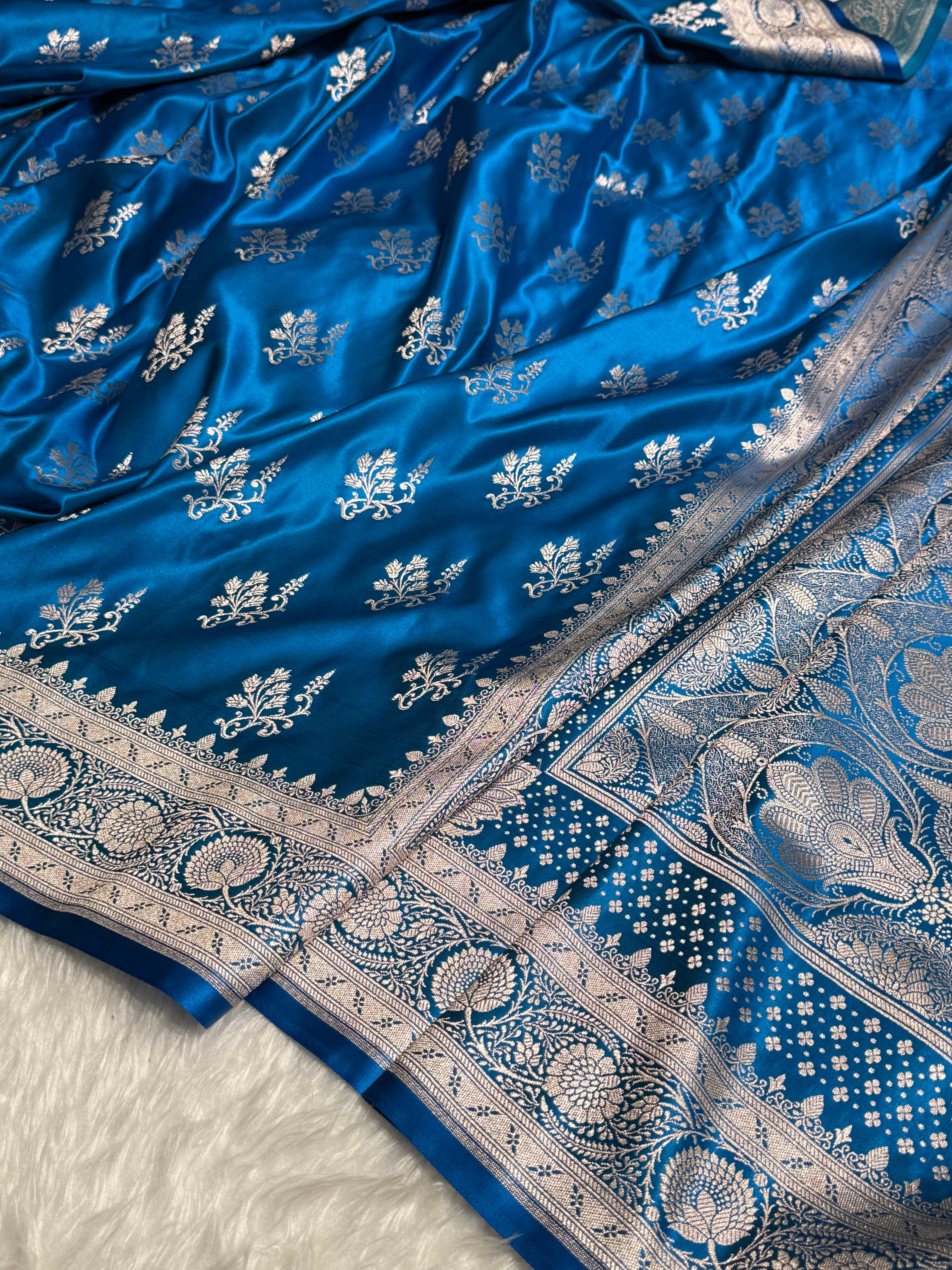 Premium Cross Firozy Blue Banarasi Booti Katan Silk Saree