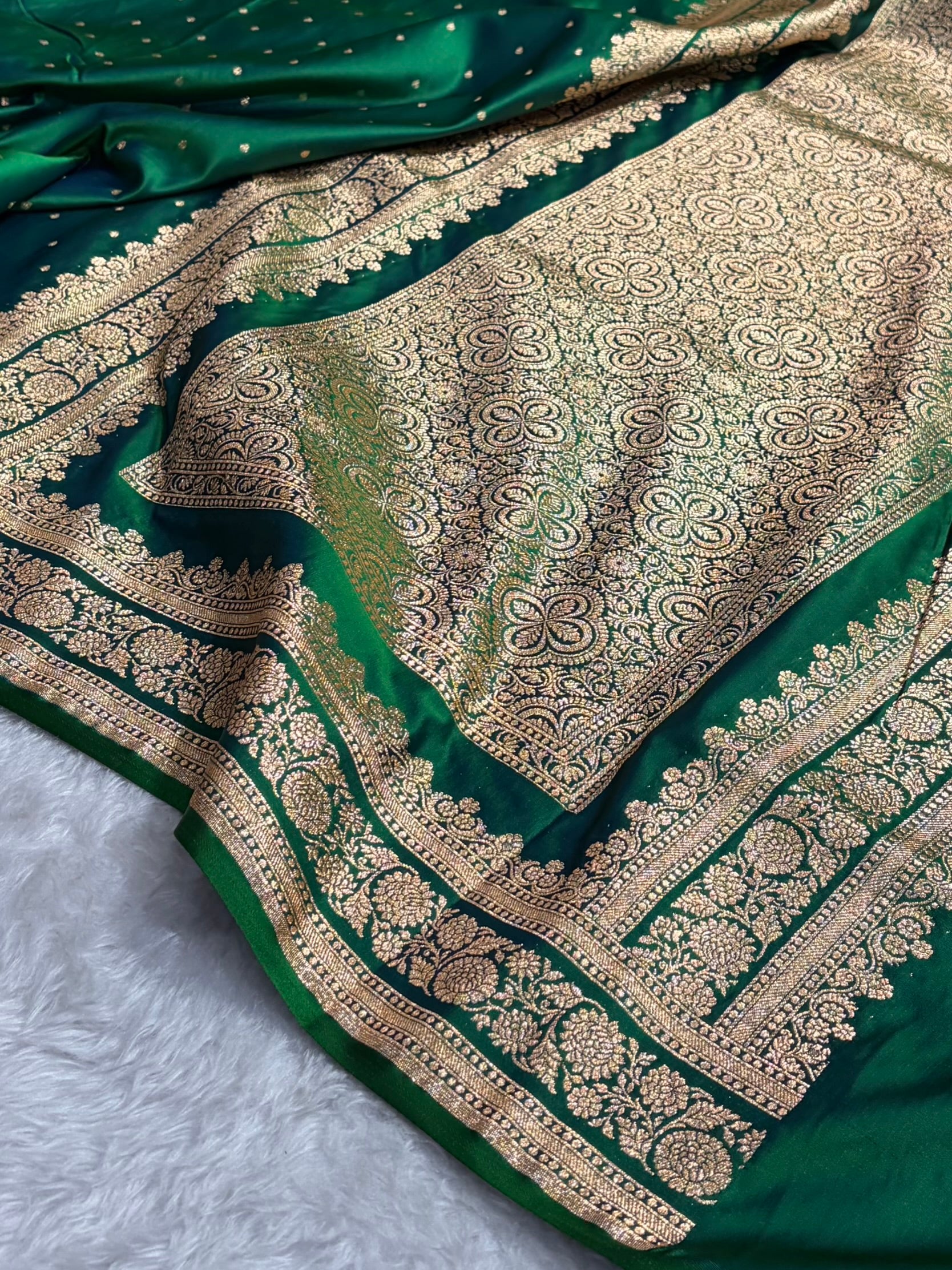 Banarasi Satin Katan Saree in Cross Green Shades SK91