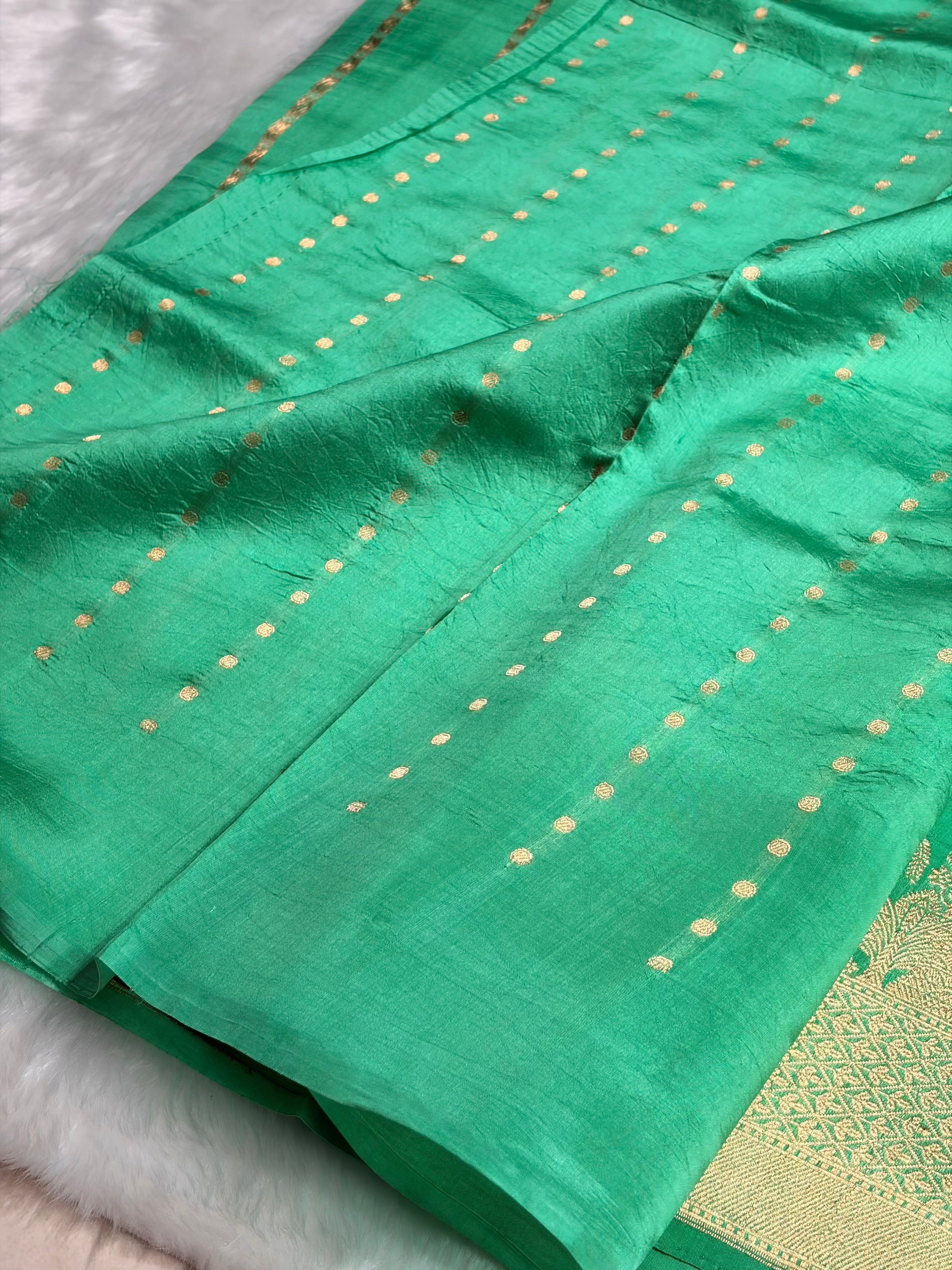 Ombré Sea Green with Pista Shades Boota Handwoven Pure Raw Mango Silk RM-17