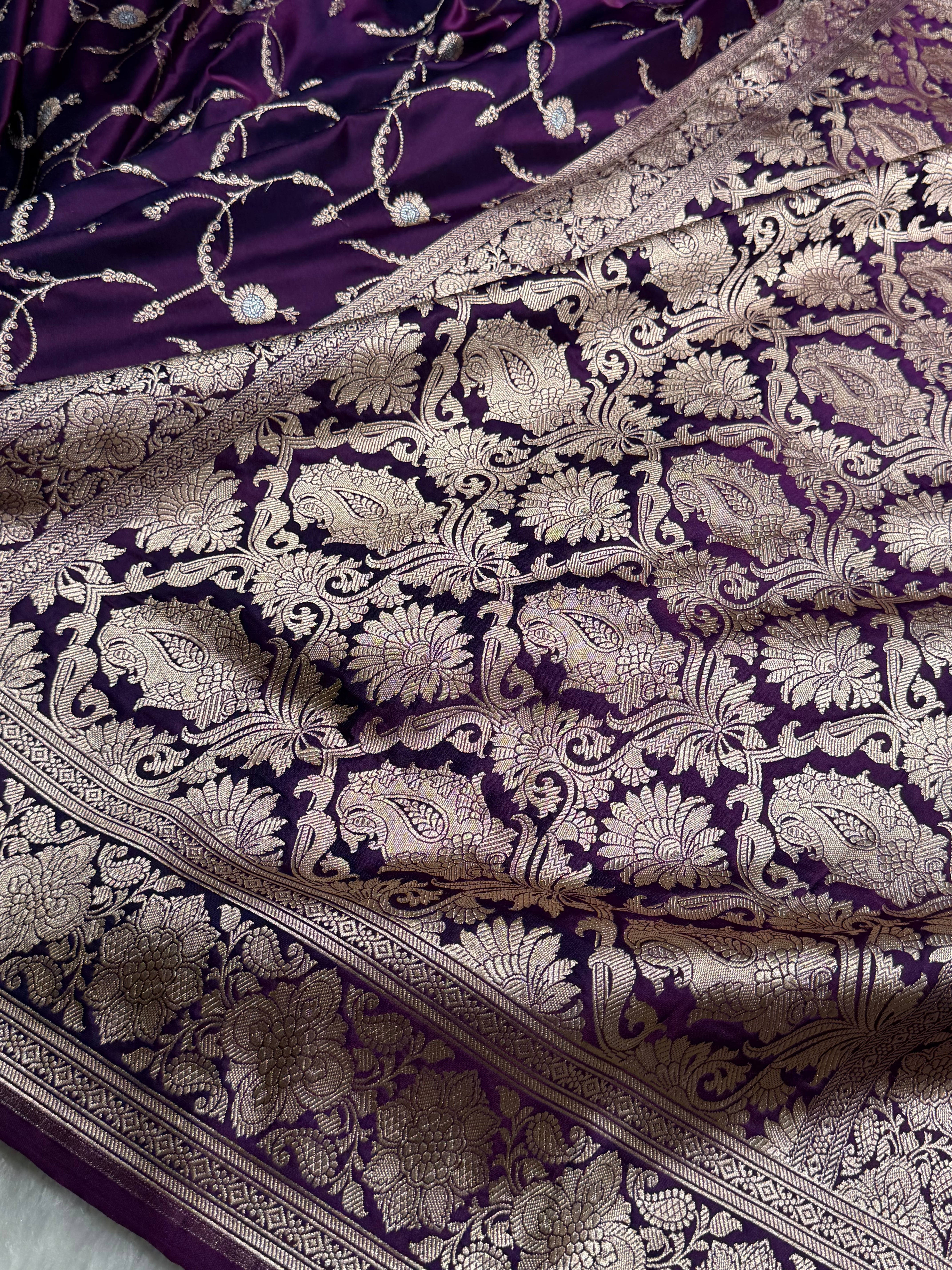 Wine Shades Banarasi Jaal Pattern Floral Minakari Mashru Silk Saree MSM-103