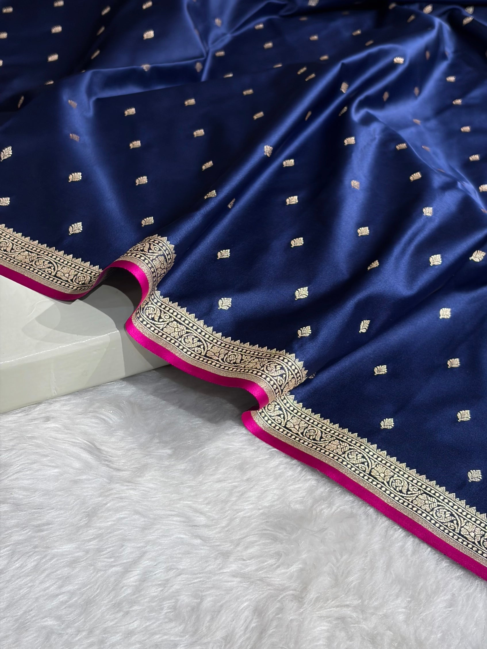 Premium Banarasi Satin Katan Saree in Navy Blue Shades SK90