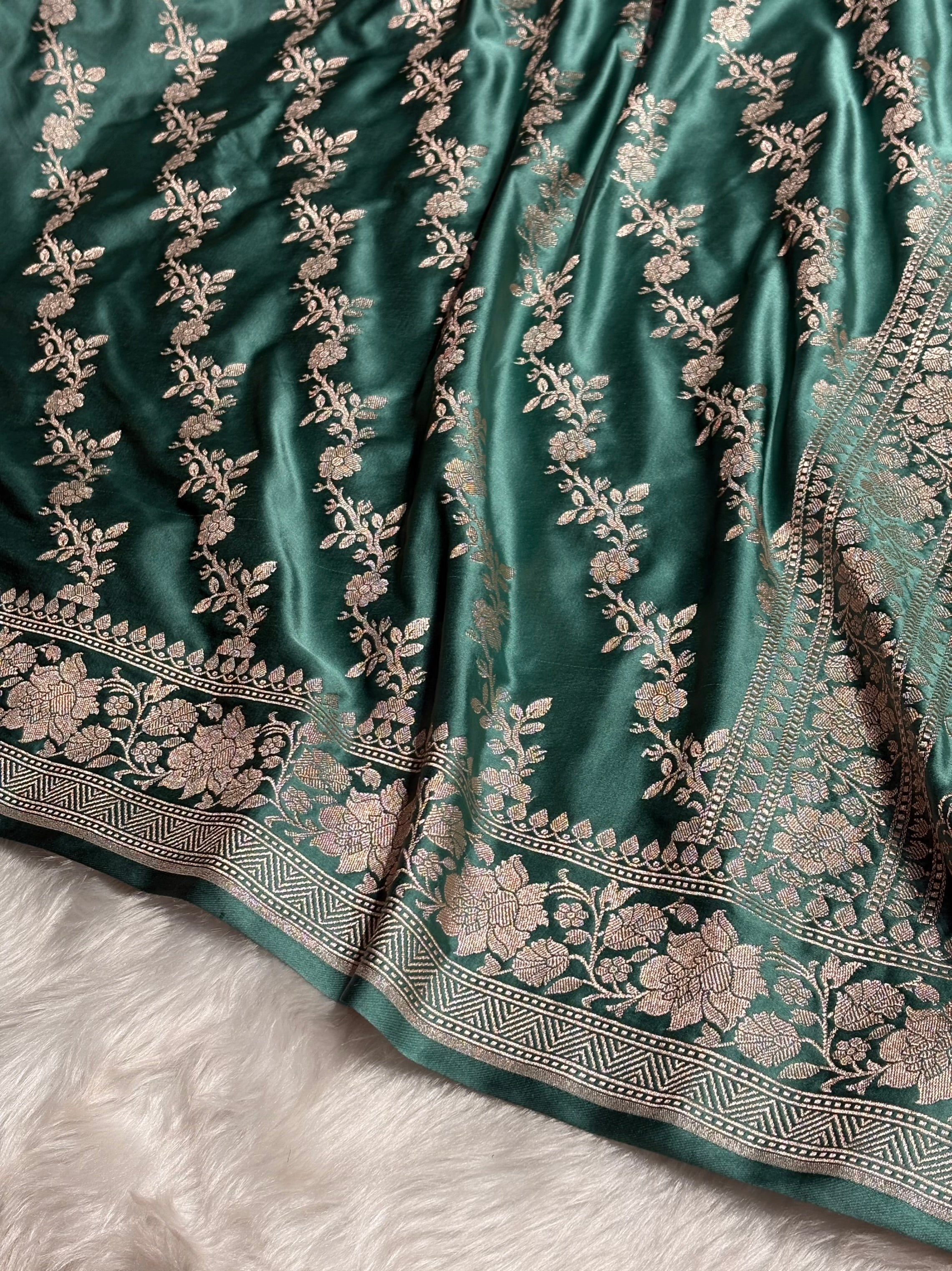 Sea Green Mashru Silk Saree Cross Pattern MS18