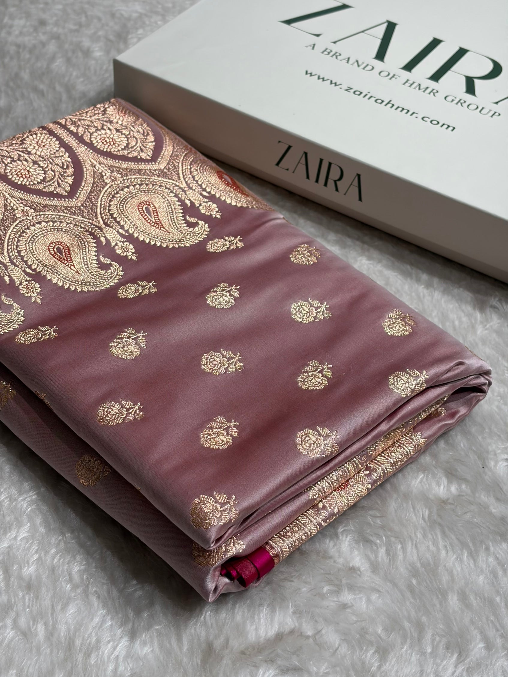 Floral boota Satin katan Silk Saree In Rose Pink Shades SK12