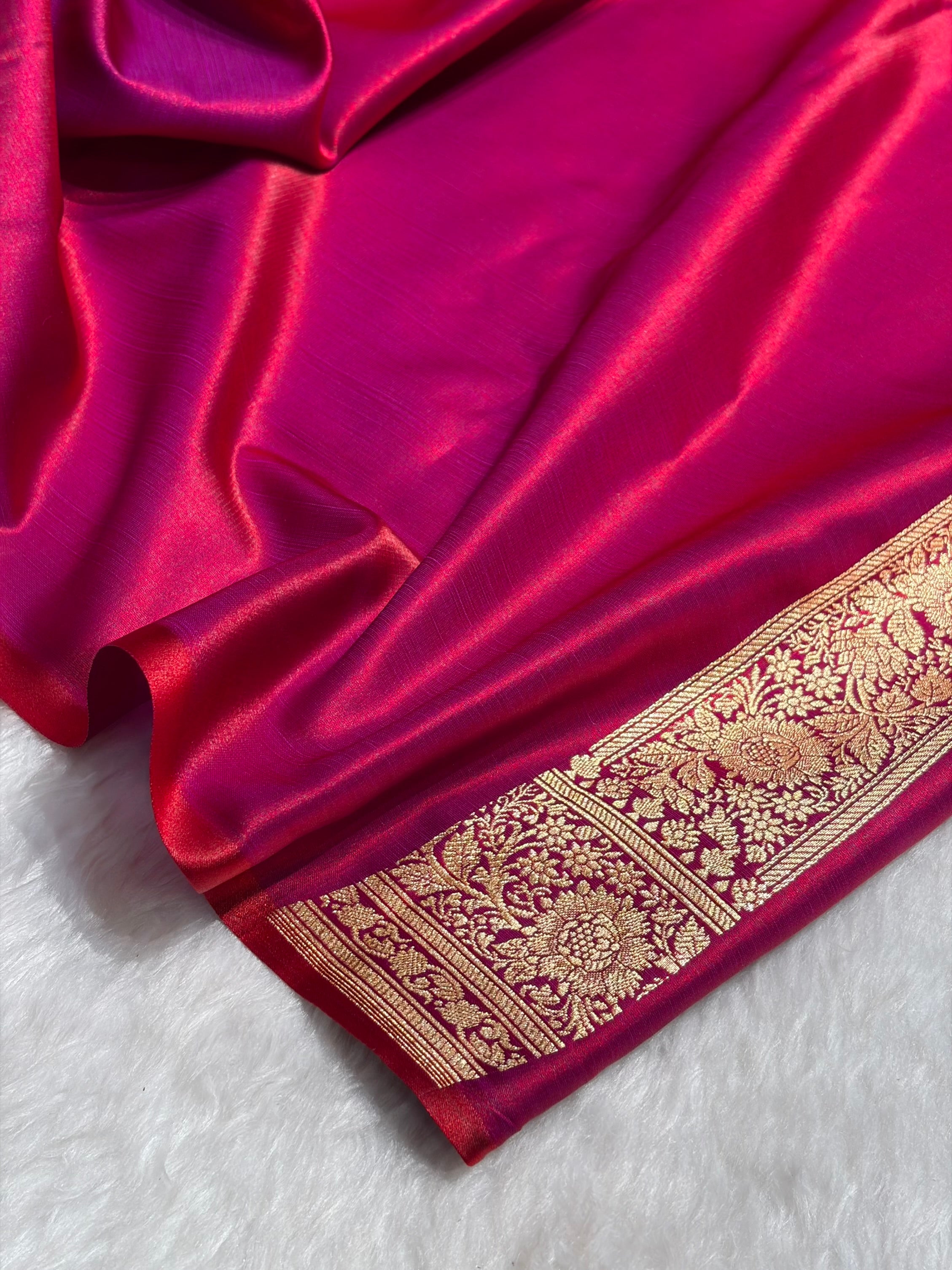 Banarasi Ultra Light Weight Satin Silk With Gotta Patti Booti in Reddish Magenta Shades SSGP06