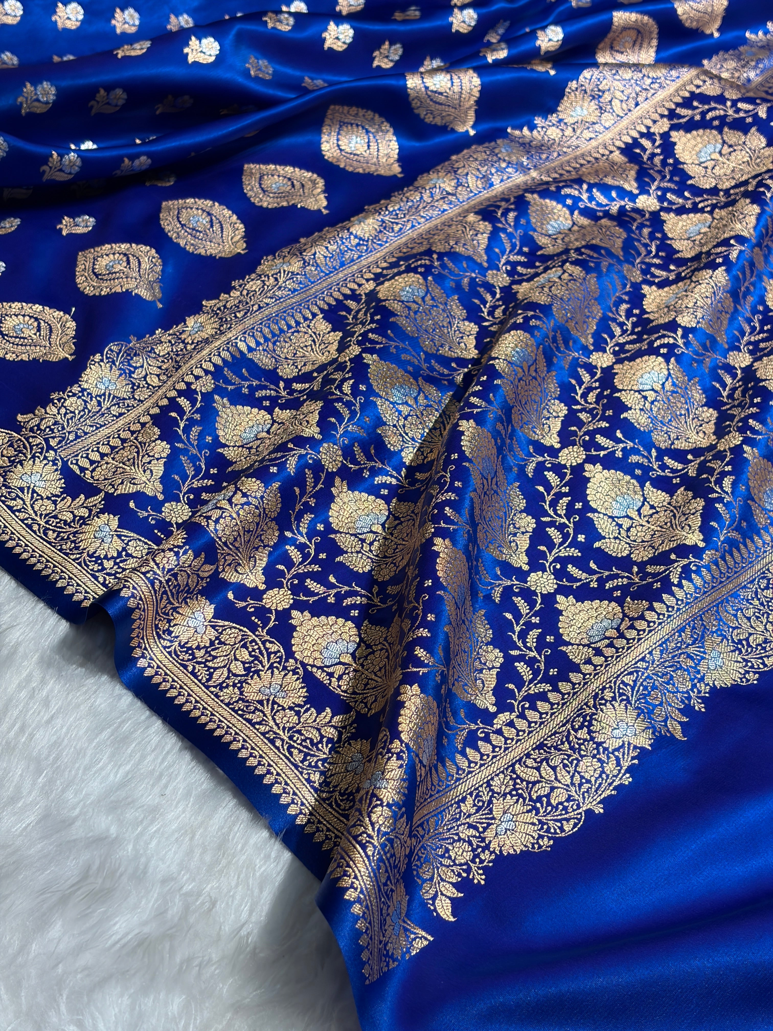 Banarasi Satin Silk Meena Boota in Royal Blue Shades SS38
