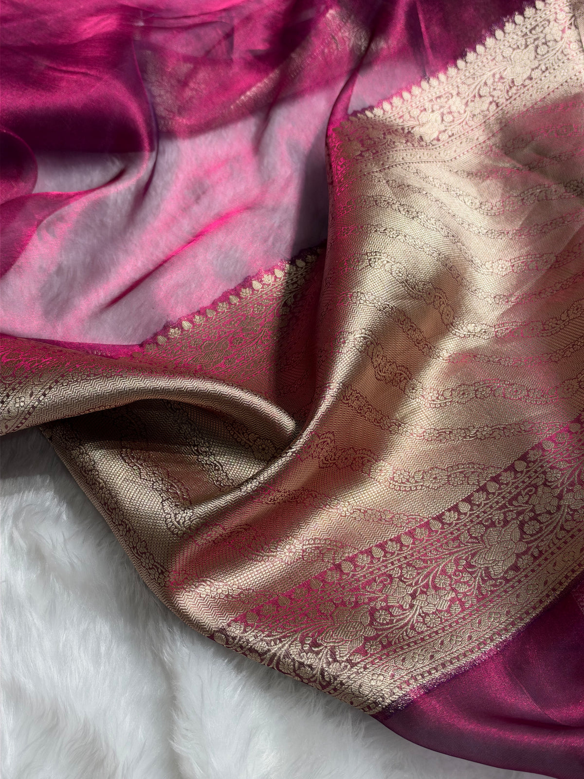 Banarasi Wine Shades Pure Tissue Silk Saree PT-61