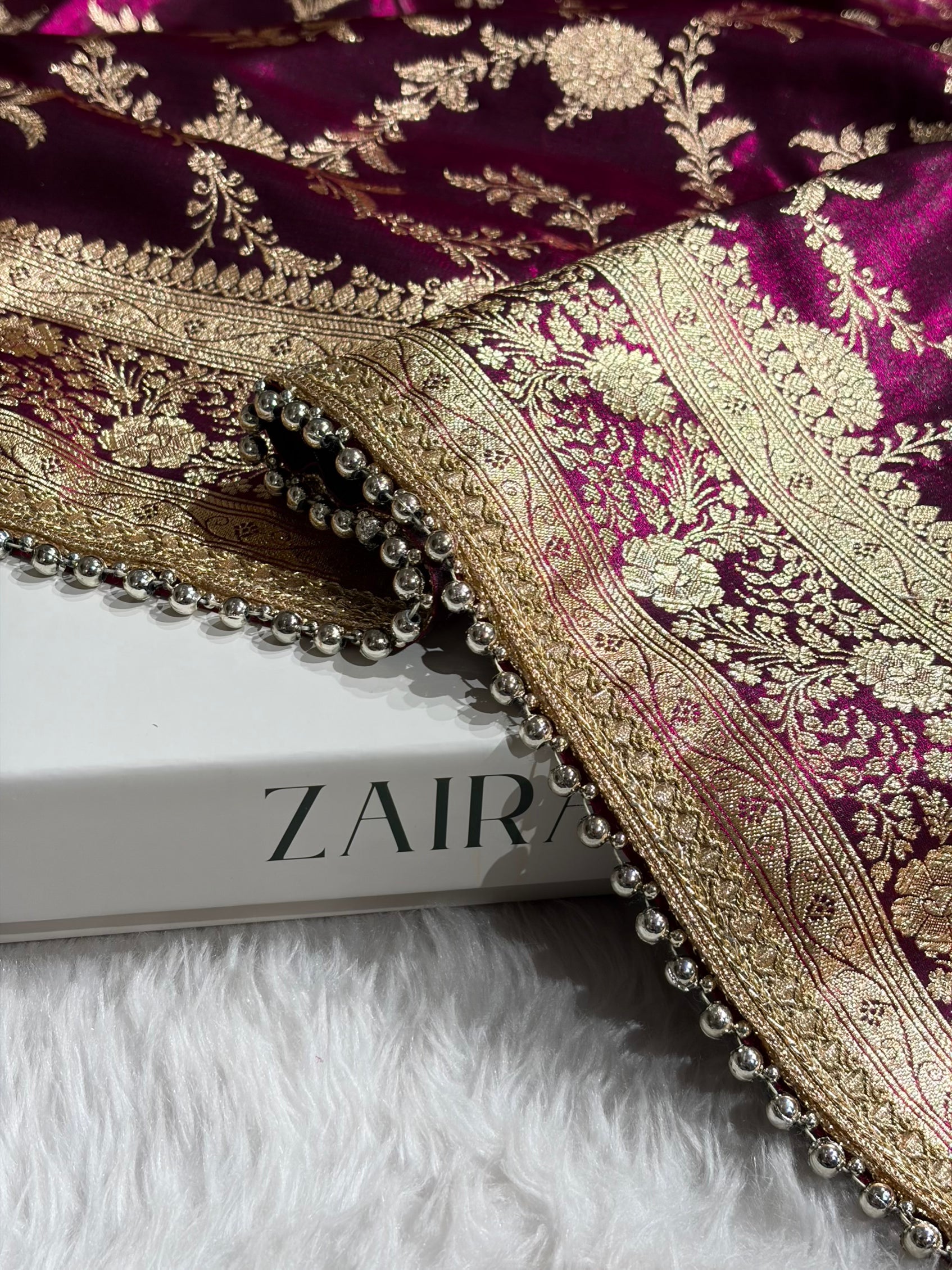 Satin Silk Banarasi Jaal In Wine Shades With Gotta Patti SSGP14