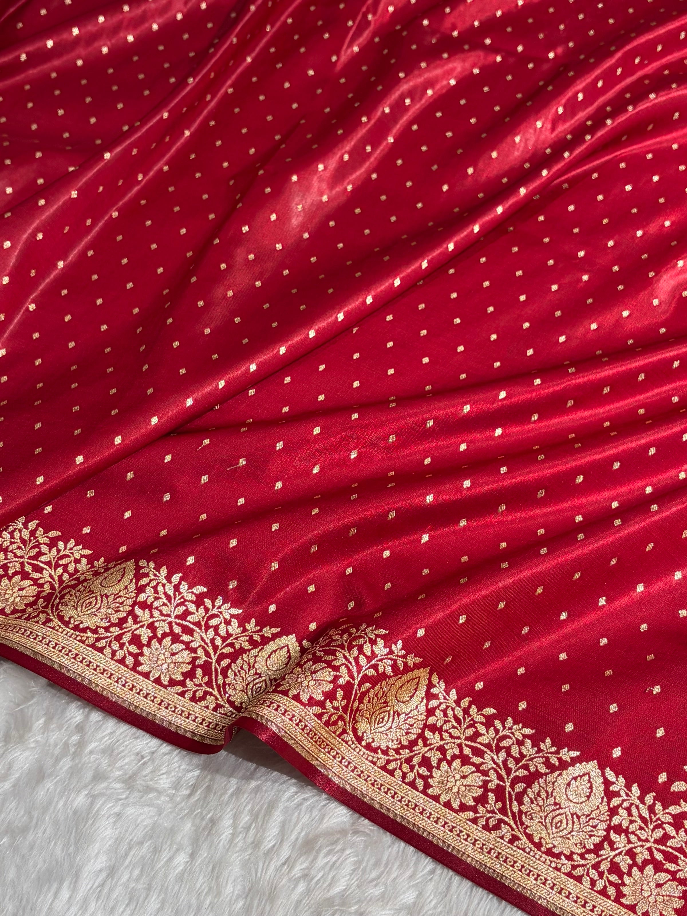 Satin Silk Saree Floral Boota in Red Shades SS28