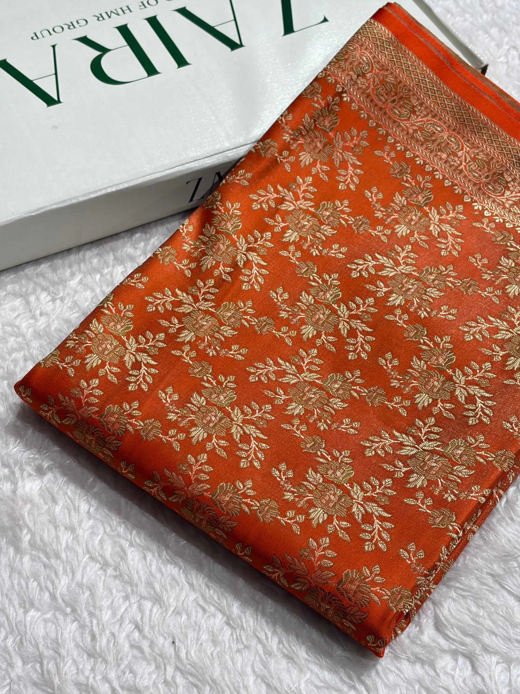 Orange Jamawar Tanchoi Jaal Katan Silk Saree SKTM-20