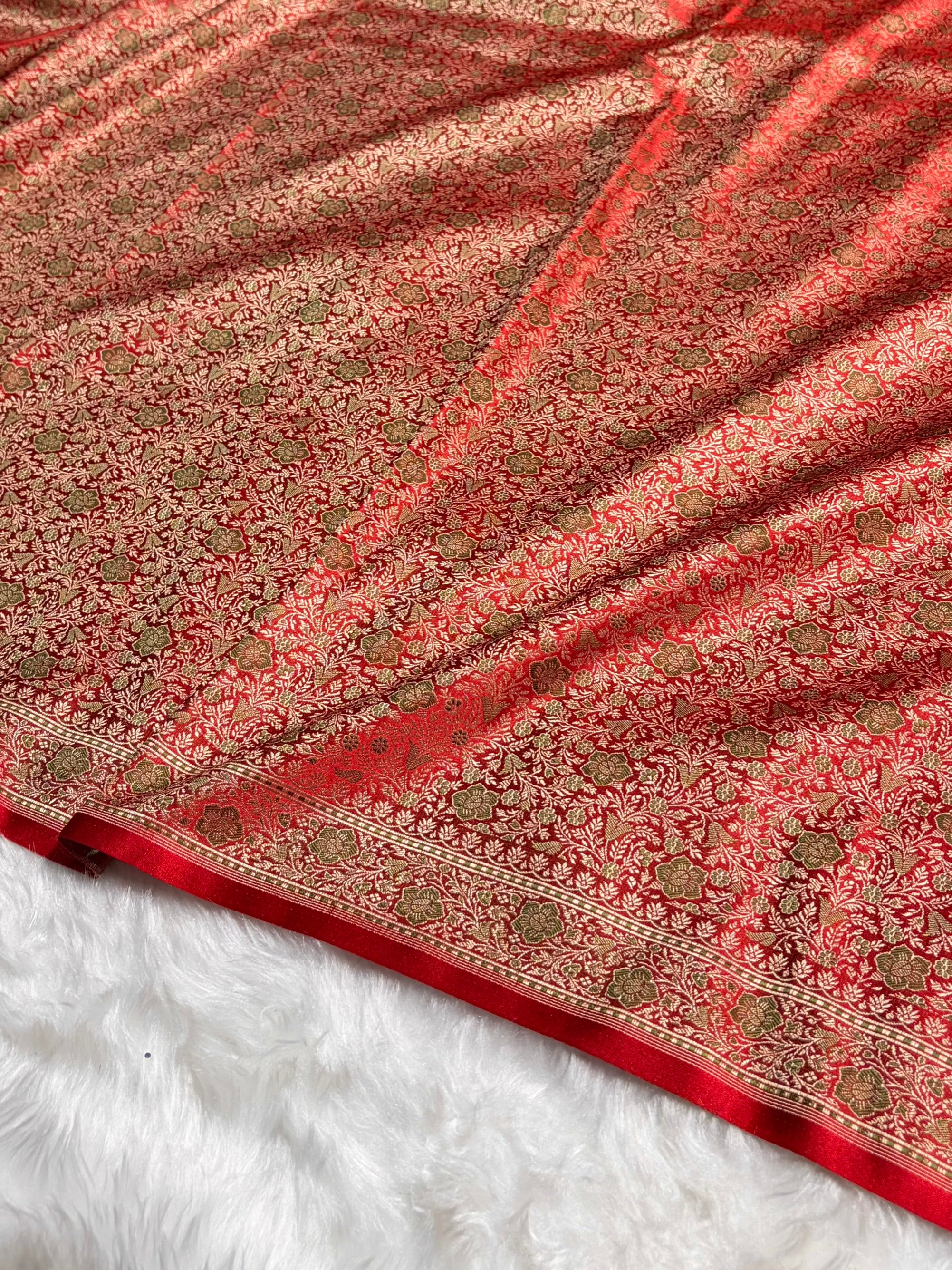 Red Jamawar Tanchoi Katan Silk Saree SKTM-14