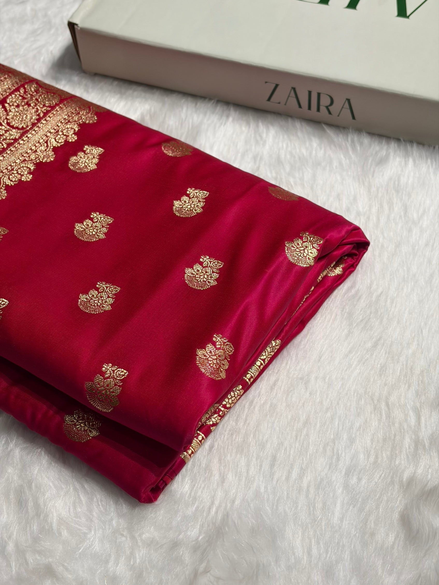 Cross Rani Booti Pattern Satin Katan Silk Saree SK49