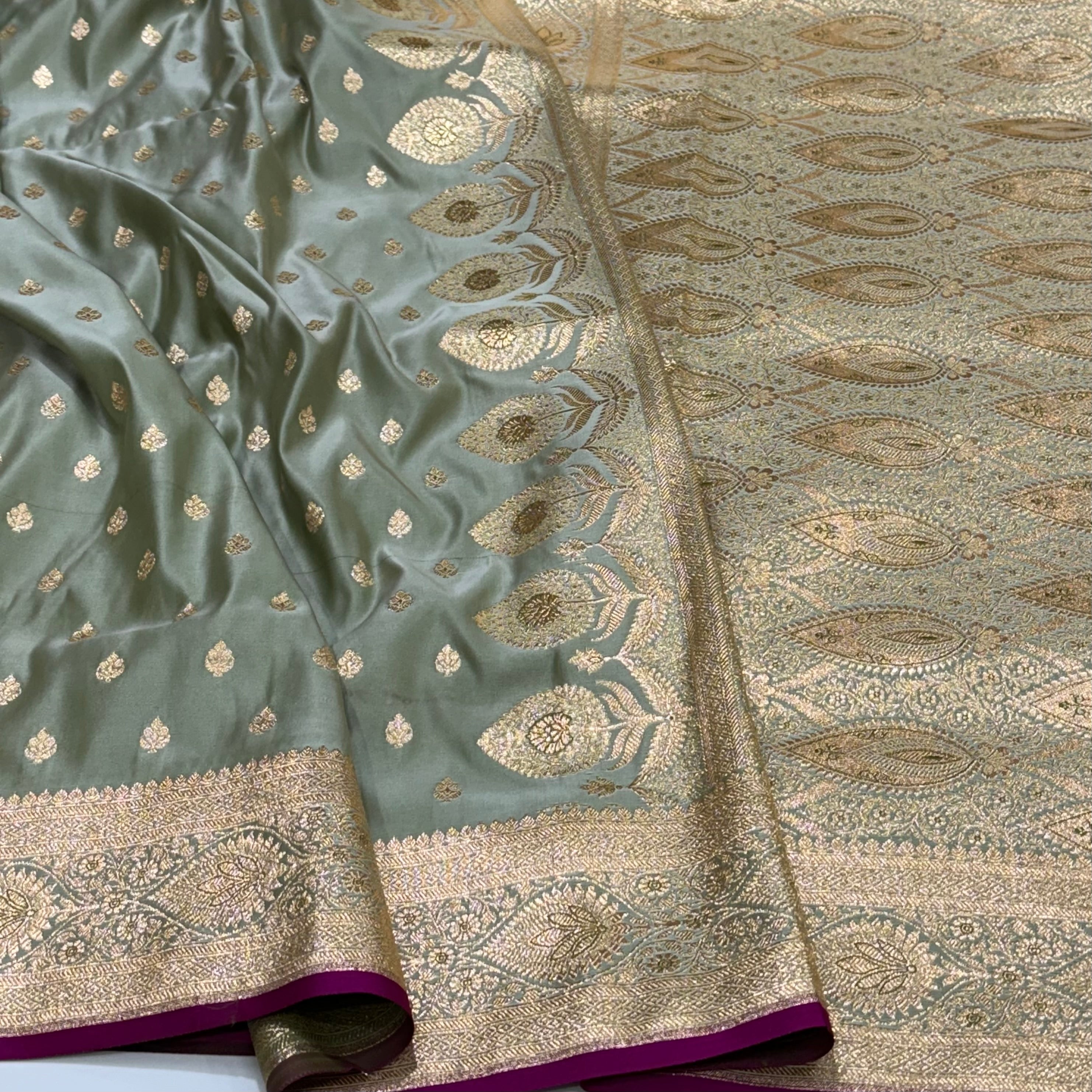 Pastel Mehendi booti Katan Silk saree SK10