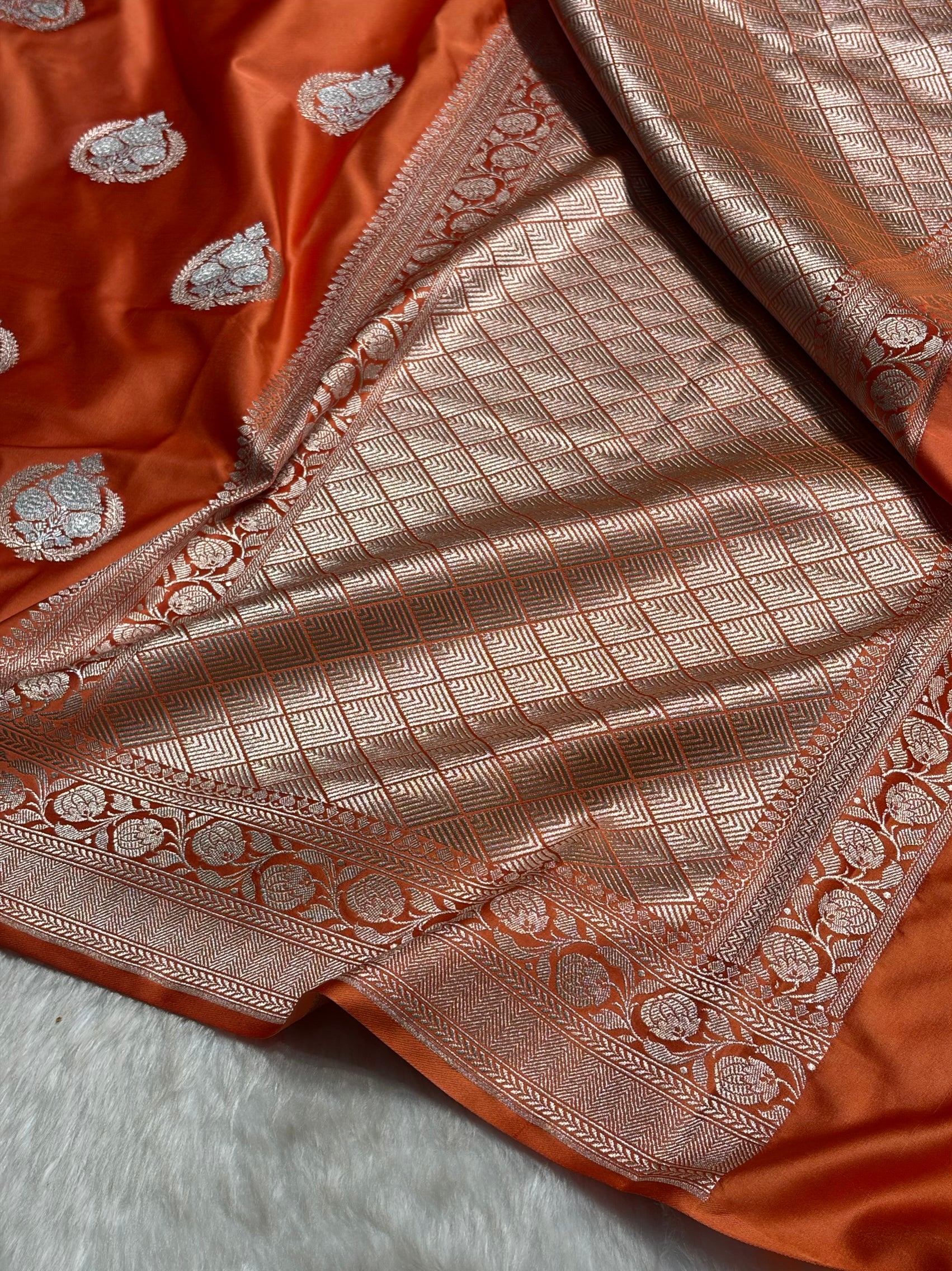 Dusty Orange Minakari Boota Mashru Silk Saree MS35