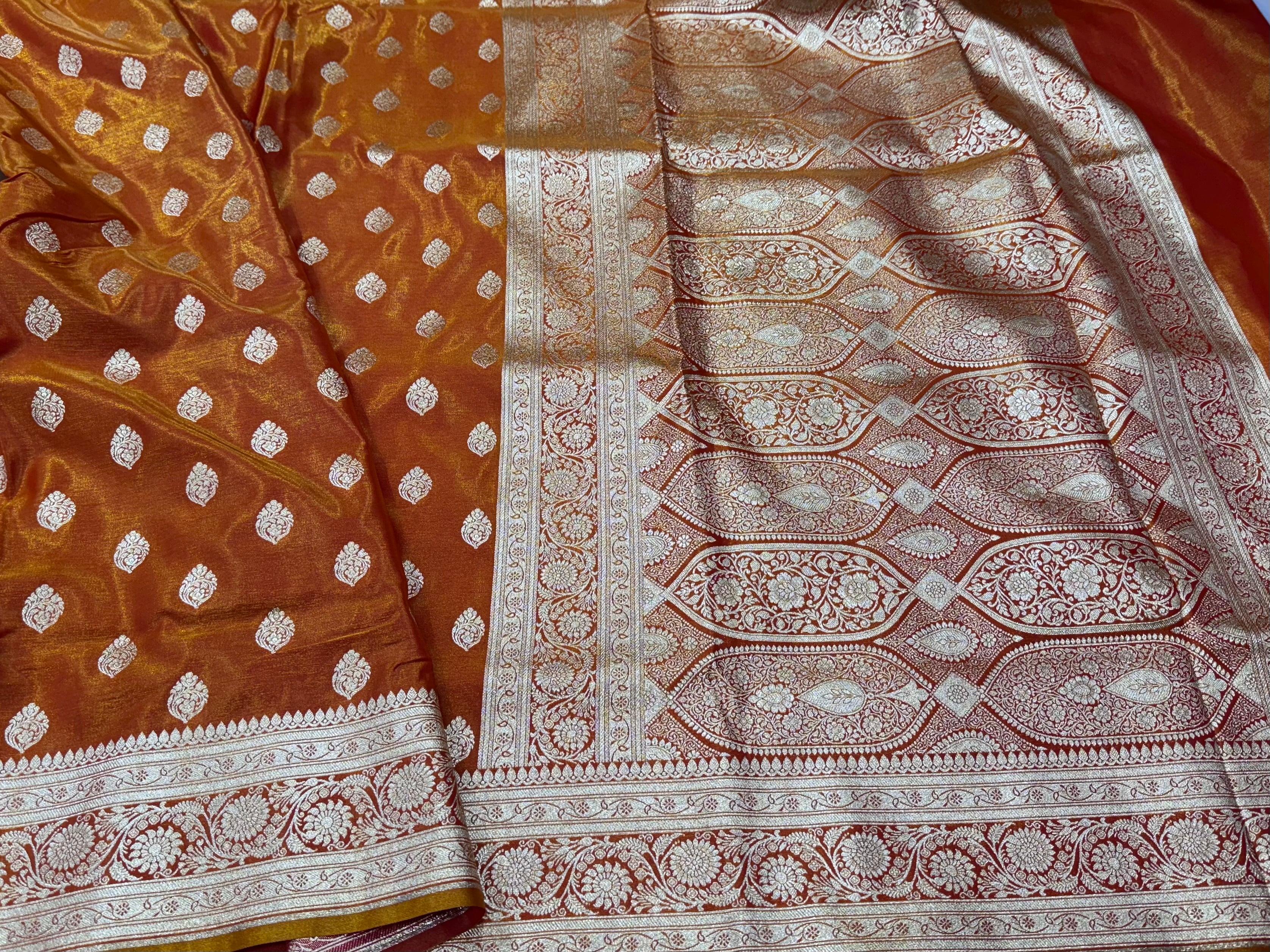 Ultra Light Weight Satin Silk Boota in Fire Gold Shades SS03