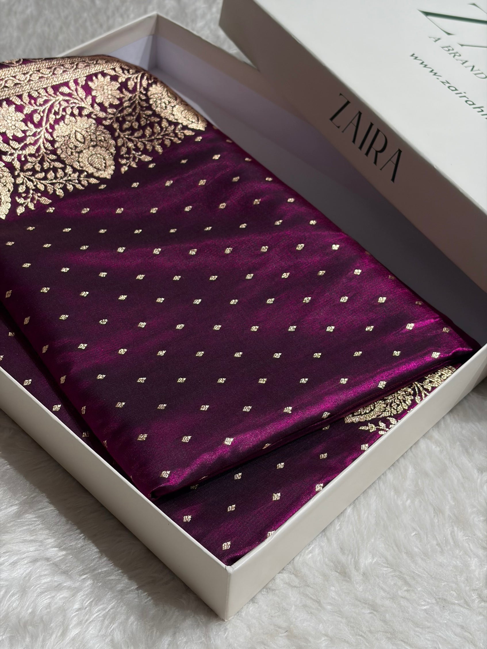 Satin Silk Saree Floral Boota in Wine Shades SS28