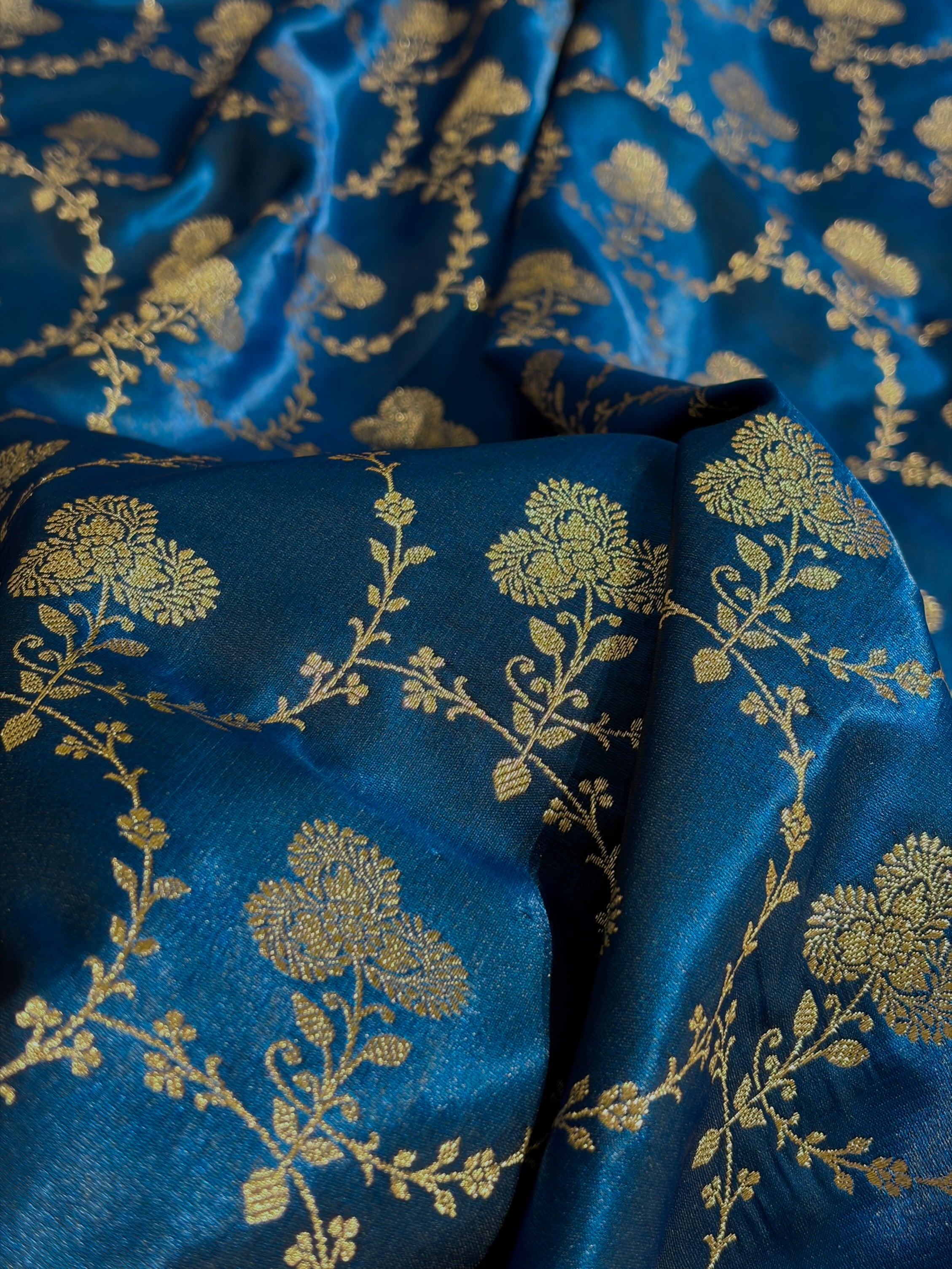Banarasi Satin Silk Saree Jaal in German Blue Shades SS23